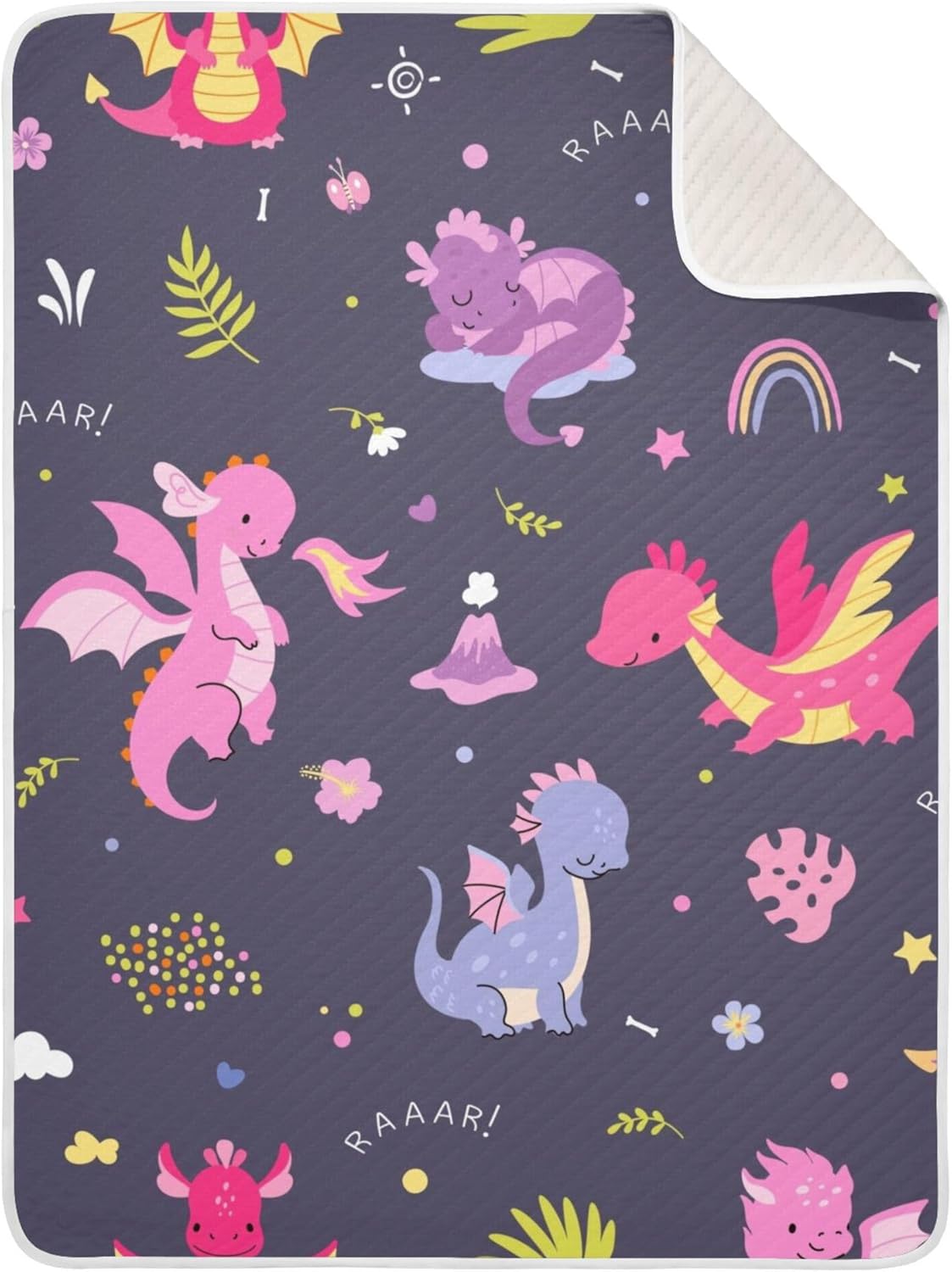 Qilmy Cute Dragons Baby Blanket for Boys Girls Kids with Soft Cotton, Cute Cozy Warm Nursery Receiving Swaddle Blanket for Toddler Infant Crib, 30 x 40 Inch