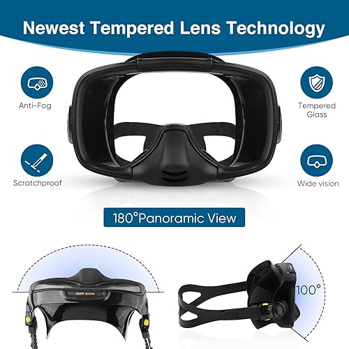 Miniatura 4 de Máscara de buceo con válvula de drenaje de visión amplia, adecuada para adultos, buceo antivaho, botón lateral ajustable rápido, buceo libre y