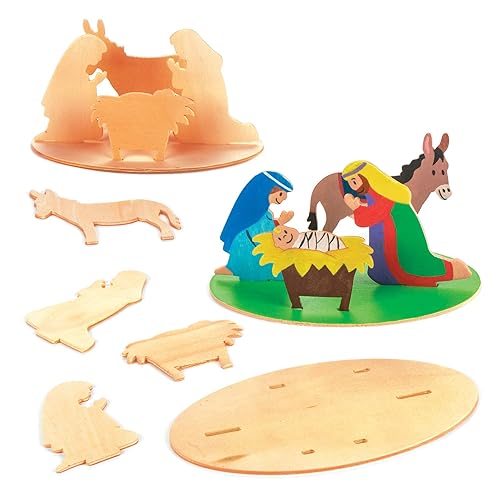 Baker Ross AV603 Belén 3D Escenas de madera Paquete de 3, perfecto para niños para montar y decorar, ideal para la escuela, grupos de manualidades,