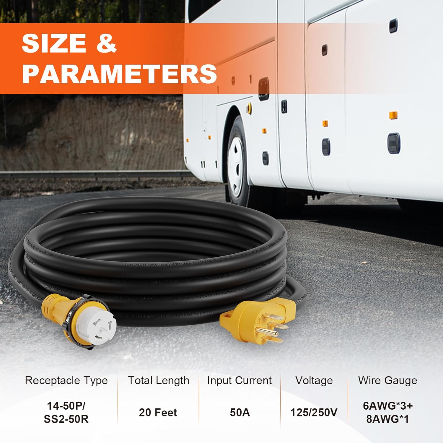 50AMP 20 FT Generator Cord and Power Inlet Box, NEMA SS2-50P Pre-Drilled Generator Power Inlet Box with LED Power Indicator, 14-50P to SS2-50R Extension Cord with Cable Organizer, ETL Listed