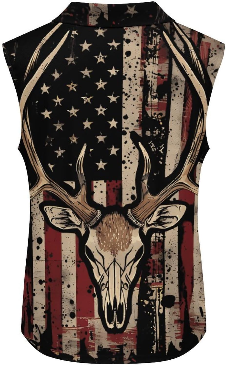 Vintage Deer U.S. Flag Women's Sleeveless Polo Tank Top Print T-Shirt Tops Casual Tops Summer Workout