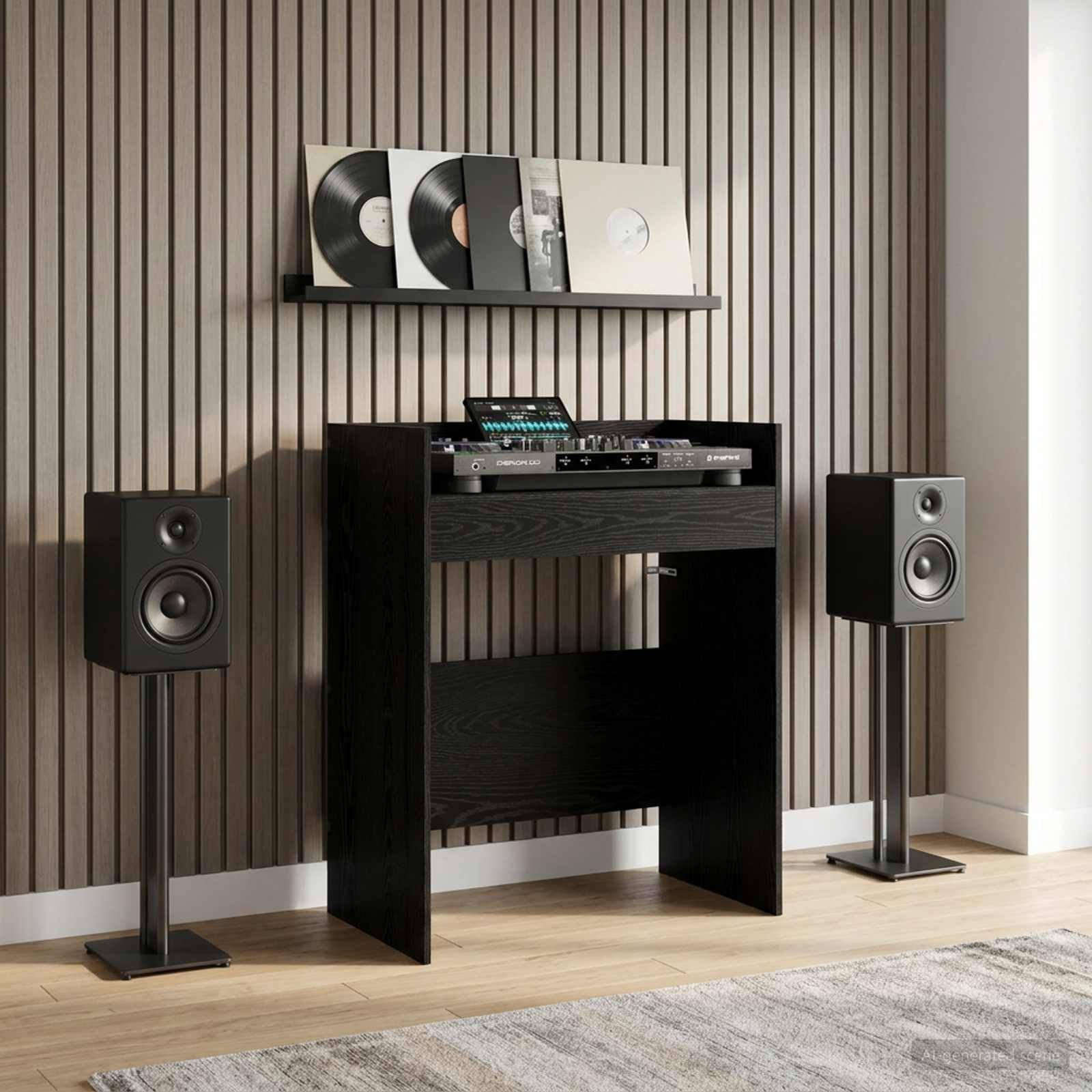 vidaXL Tavolo da DJ Rovere Nero 62 x 45 x 102 cm Legno Ingegneria, Tavolo DJ a U, Area di Lavoro Ergonomico, Attrezzature Audio Multifunzione, Stazione Pro