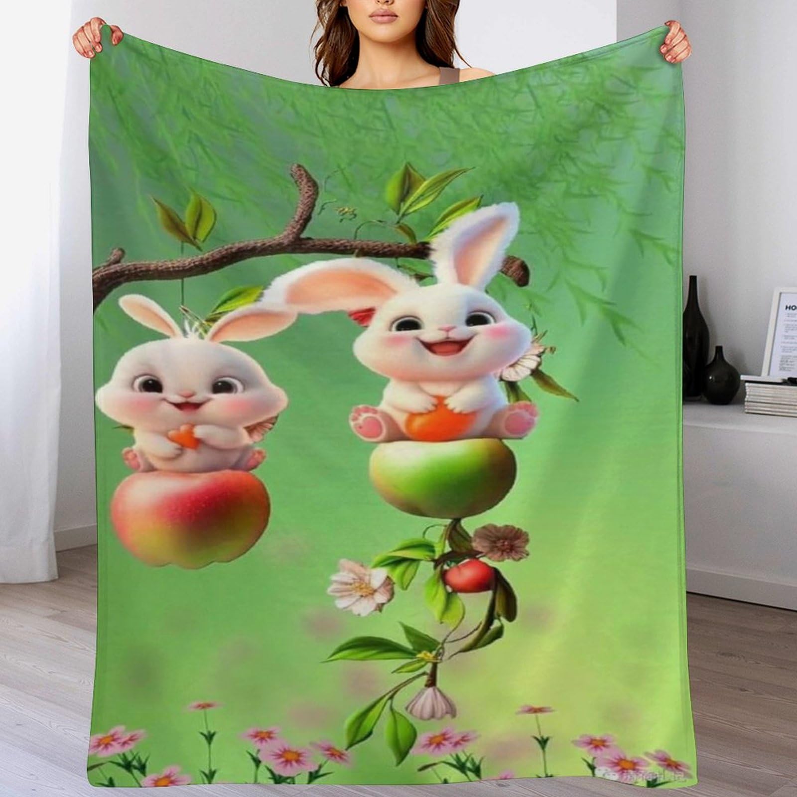 Couverture douce et confortable en flanelle lapin pour lit moelleux premium