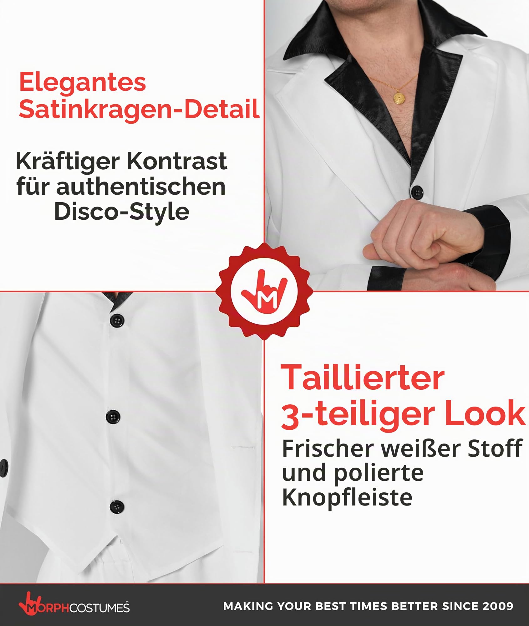 Morph 70er Jahre Kostüm Herren, Disco Halloween Kostüm Herren