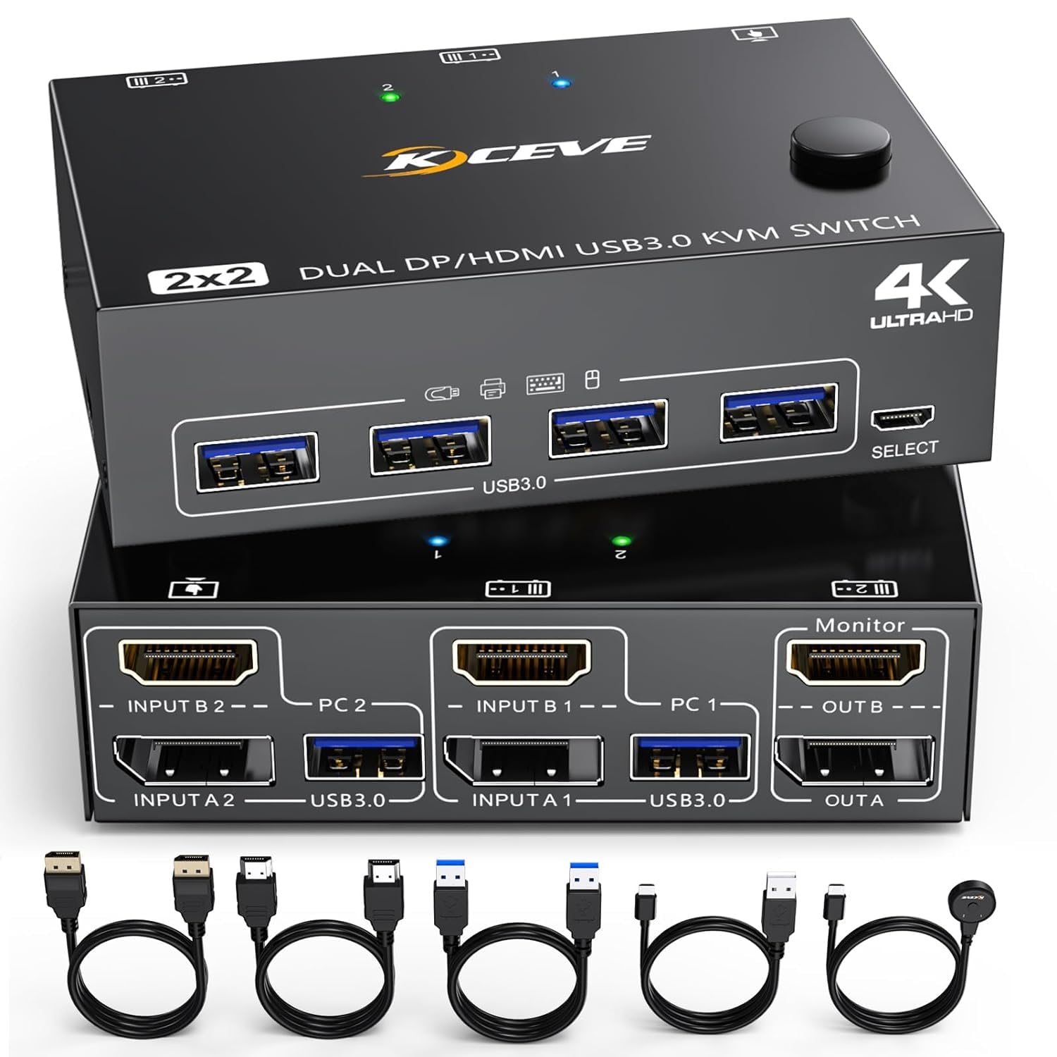 DP + HDMI KVM Switch 2 Computer 2 Monitor, Due Monitor Displayport USB 3.0 KVM Commutatore per due monitor, Supporta 4K@60Hz per 2 computer che condividono tastiera, mouse e monitor