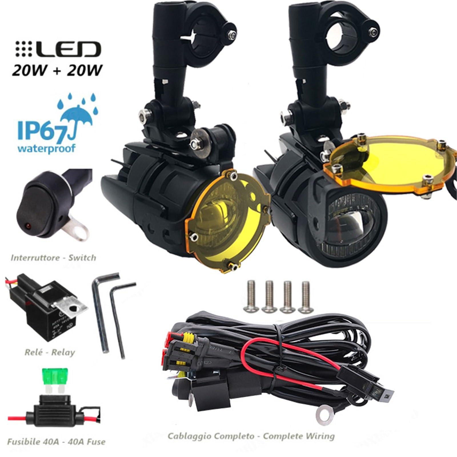 LED Fendinebbia Faro Ausiliario A LED + Kit Montaggio Per BMW R1200GS Per ADV F800GS F700GS F650GS S1000XR Nero Con Cablaggio Relè Faro Moto