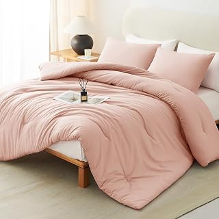 CozyLux Full Comforter Set, 3 Pieces Down Alternative Bedding, Blush Pink