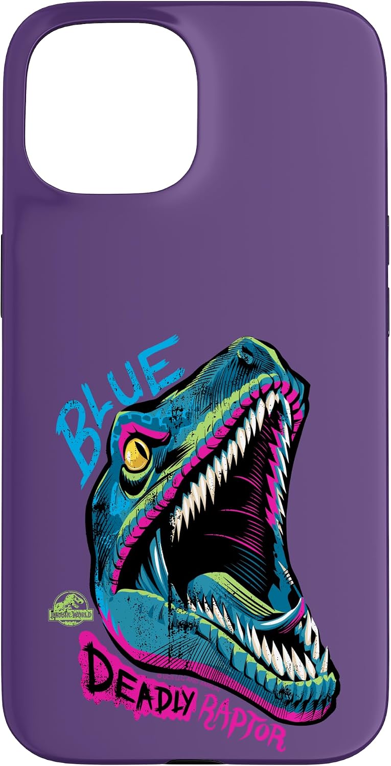 Jurassic World Neon Blue Deadly Raptor 90's Style Case for iPhone 17