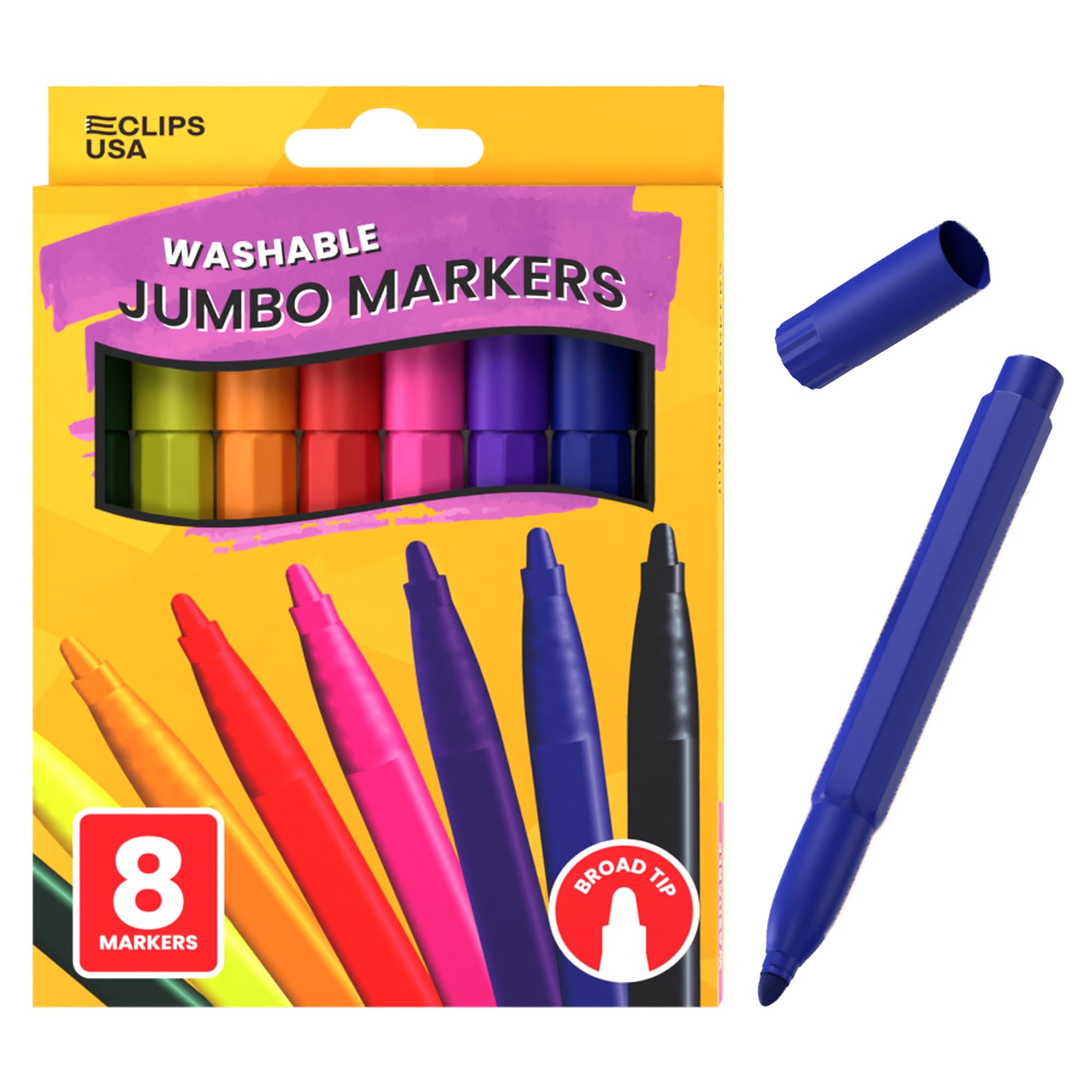 E-CLIPS USA Jumbo Markers For Kids, Colored Markers For School, Washable markers Bulk Classroom, Broad Tip (1 Pack)