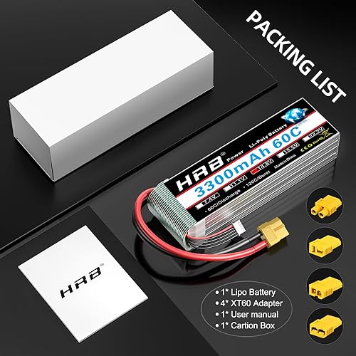 Miniatura 7 de HRB 4S 3300mAh 148v Lipo RC batería 60C paquete con enchufe XT60 para avión RC helicóptero RC RC cochecamión barco RC EC3DeansTracxasTamiya