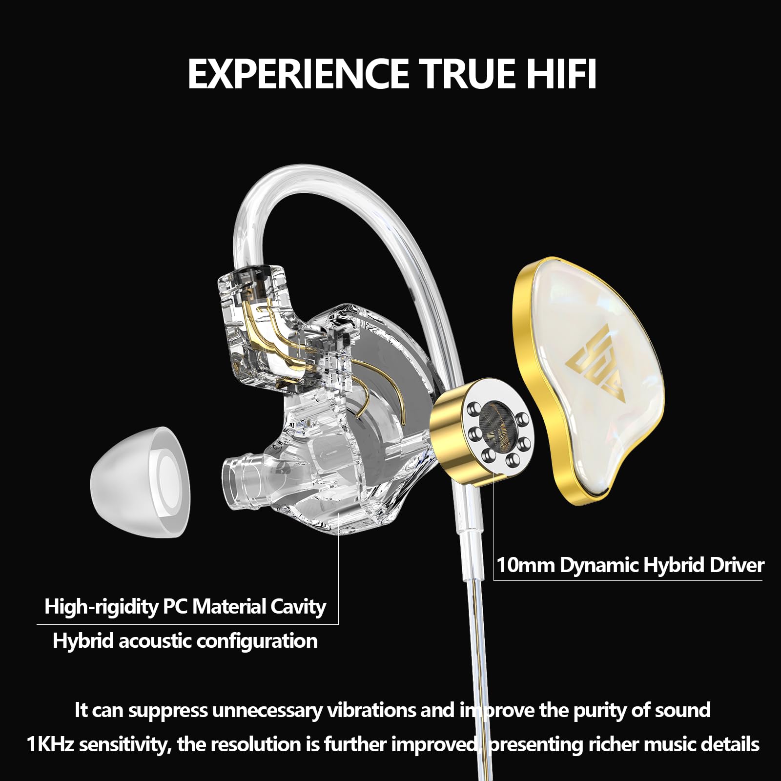 Słuchawki HiFi z podwójnym magnetycznym dynamicznym przetwornikiem, hybrydowa armatura banlance z dynamicznymi słuchawkami dousznymi, słuchawki IEM, słuchawki douszne do gier (bez