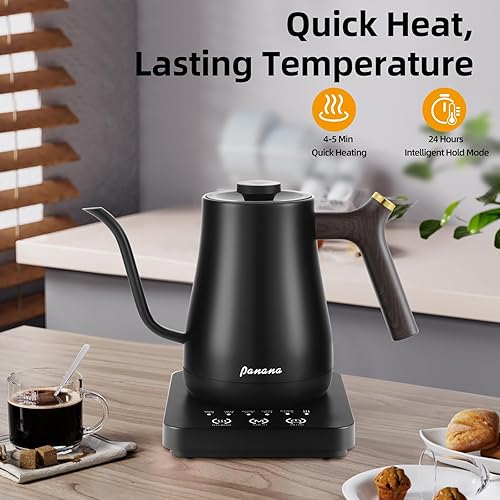 Miniatura 9 de Panana Hervidor eléctrico, hervidor eléctrico de cuello de cisne, control de temperatura con pantalla LCD, hervidor de té para verter sobre café,