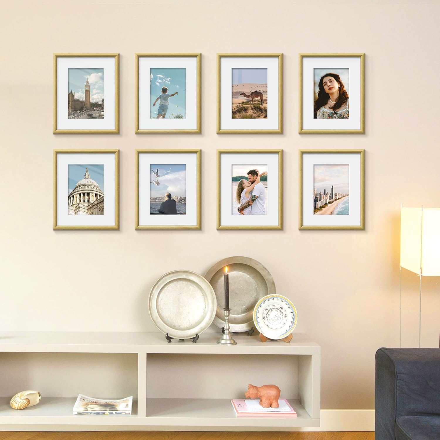 Wiscet 8x10 Picture Frame Set of 6, Display Pictures 5x7 with Mat or 8 x 10 Without Mat, Photo Frame for Wall Mounting or Tabletop Display, Natural - Image 7