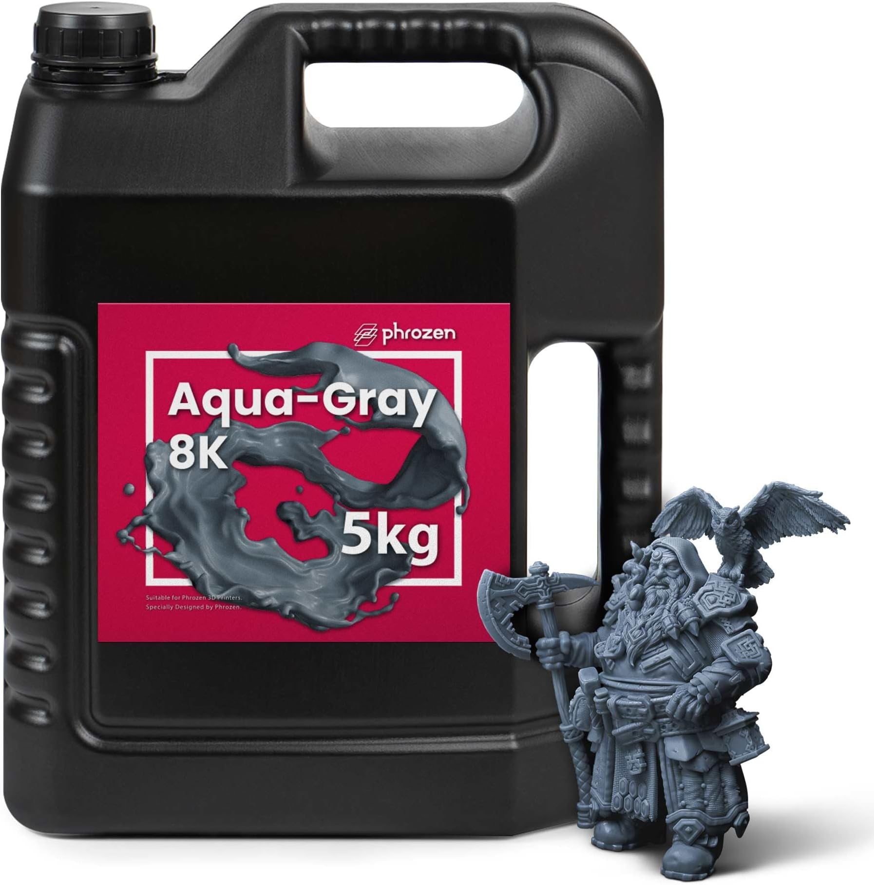 phrozen 3D Printer Rapid Resin [Aqua-Gray 8K], 405nm LCD UV-Curing Standard Photopolymer Resin for Highly Detailed Models, Low Odor Not Smelly Non-Brittle, Works Best with 8K 3D LCD Printer (5KG)