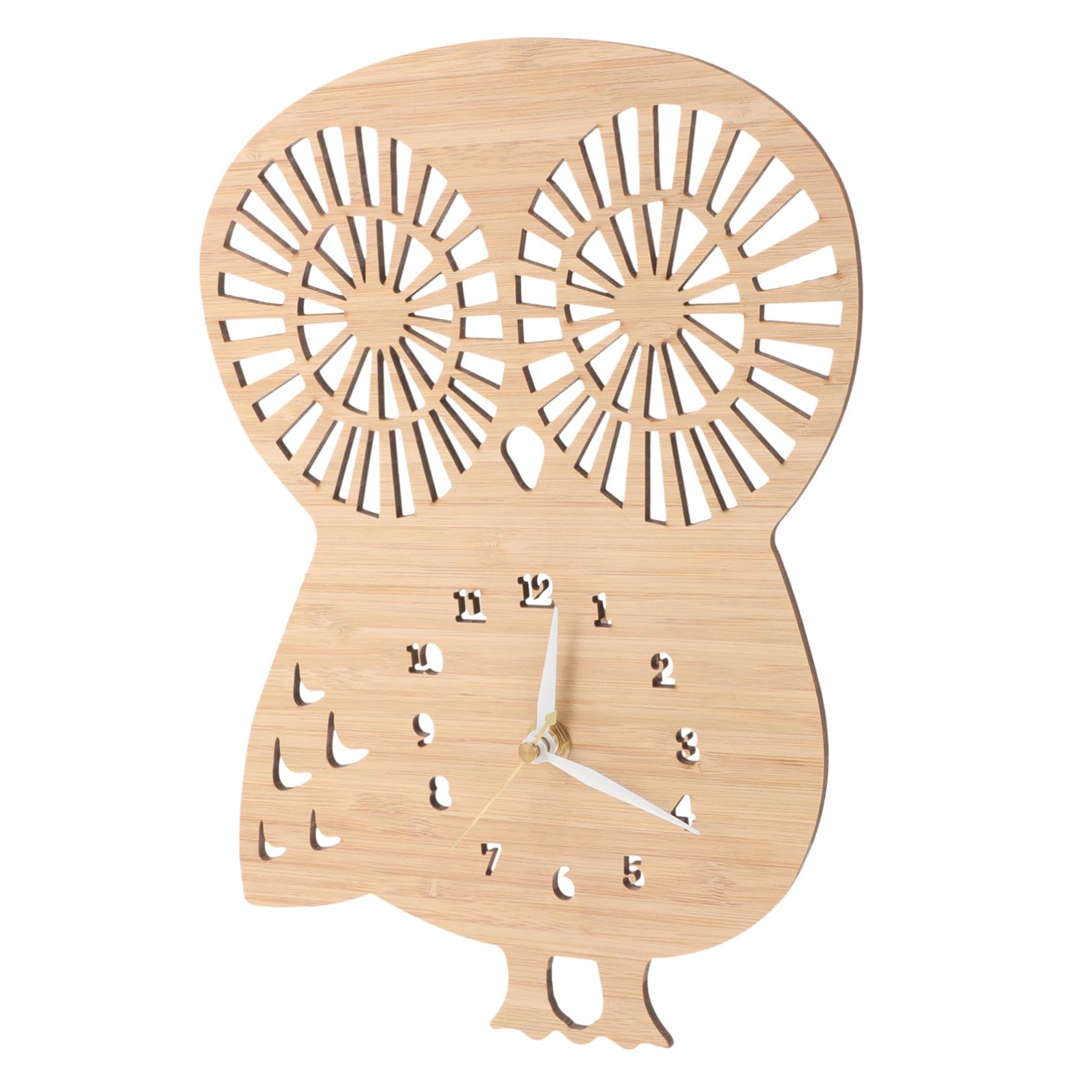 Gatuida Eulenförmige Wanduhr aus Bambus und Holz, Leise, für Schlafzimmer