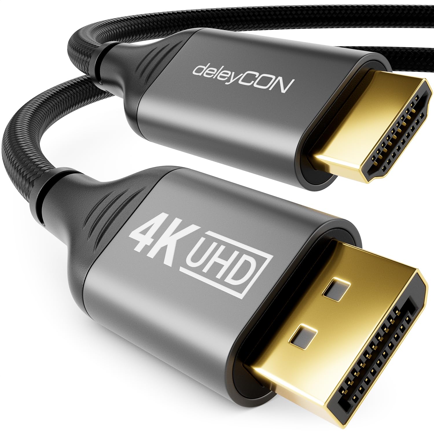deleyCON 2m 4K DisplayPort na HDMI Kabel (do Monitora/TV/Projektora) 4K@60Hz, 1080P WQHD @165Hz 144Hz 120Hz 60Hz - Wtyk DP na Wtyk HDMI Adapter do Komputera DP Karty Graficznej Gaming PC