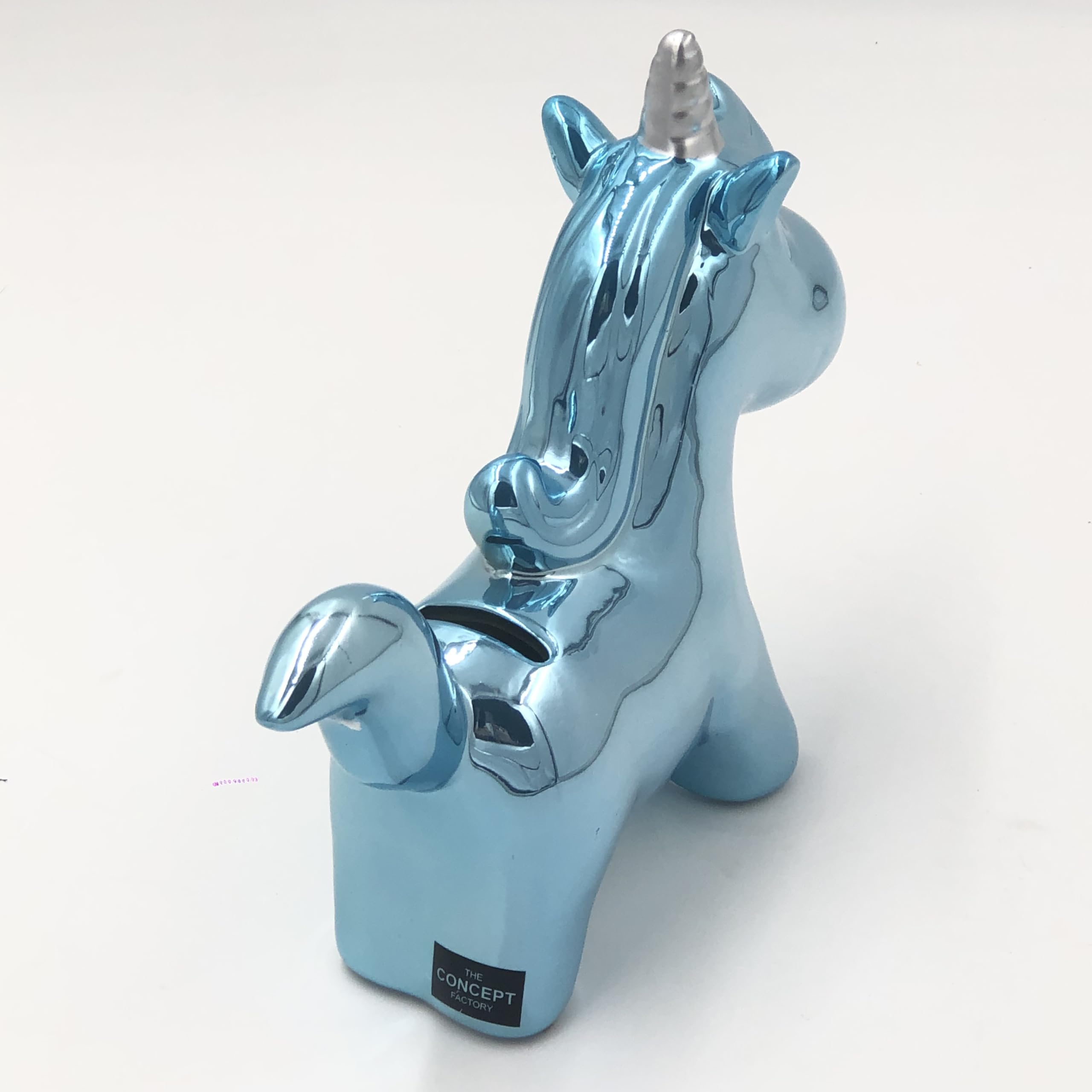 THE REPLICANT Tirelire Licorne Reflets chromés/Colori au Choix : Rose, Bleu, Blanc (Bleu)