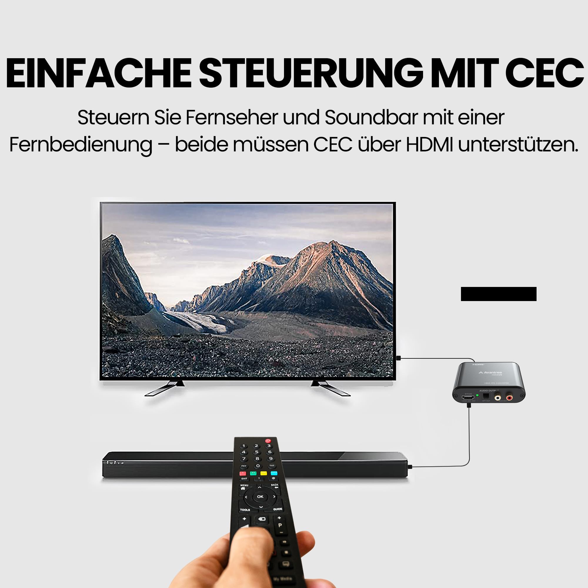 Avantree HAX06 – HDMI ARC Audio Extractor mit Bypass für TV, Soundbar & Kopfhörer gleichzeitig, Optische & RCA-Ausgänge