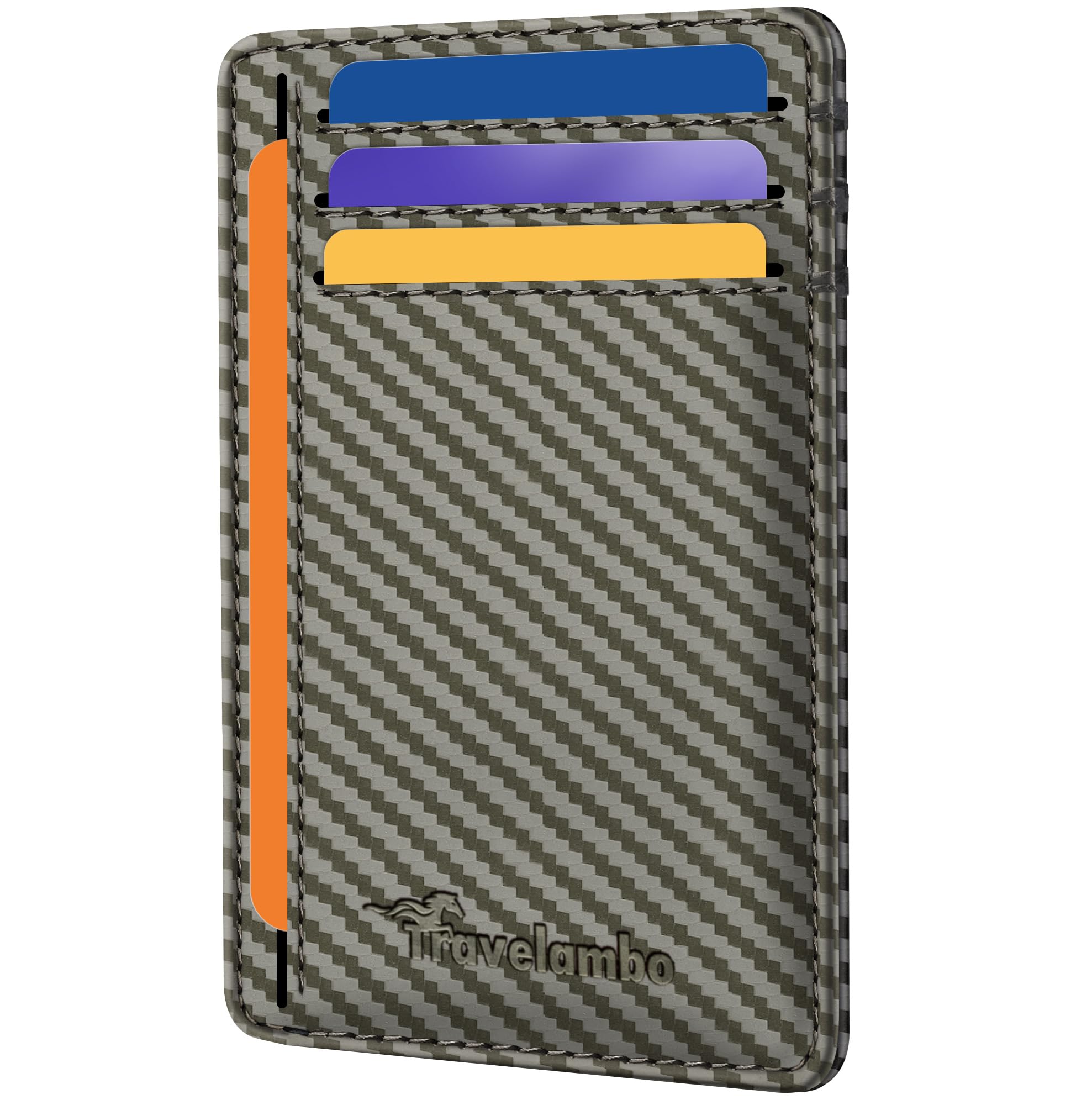 Travelambo Front Pocket Minimalist Leather Slim Wallet RFID Blocking Carbon Fiber Texture, Grey, One Size
