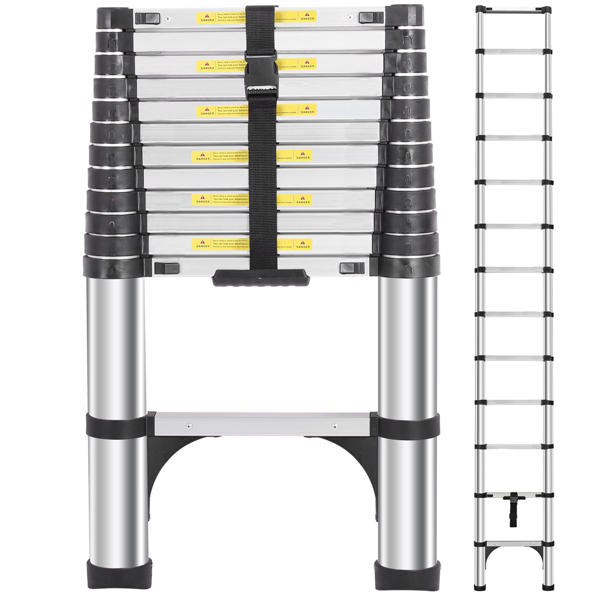 Photo 1 of ** SCRAPES FROM TRANSPORT **DEZEX Telescoping Ladders 16.5 FT Aluminum Ladder - One-Button Retraction Collapsible Extension Ladder for Home, Outdoors, RV, Attic & Loft, Lasts 330 LBS with 2 Triangle Stabilizers