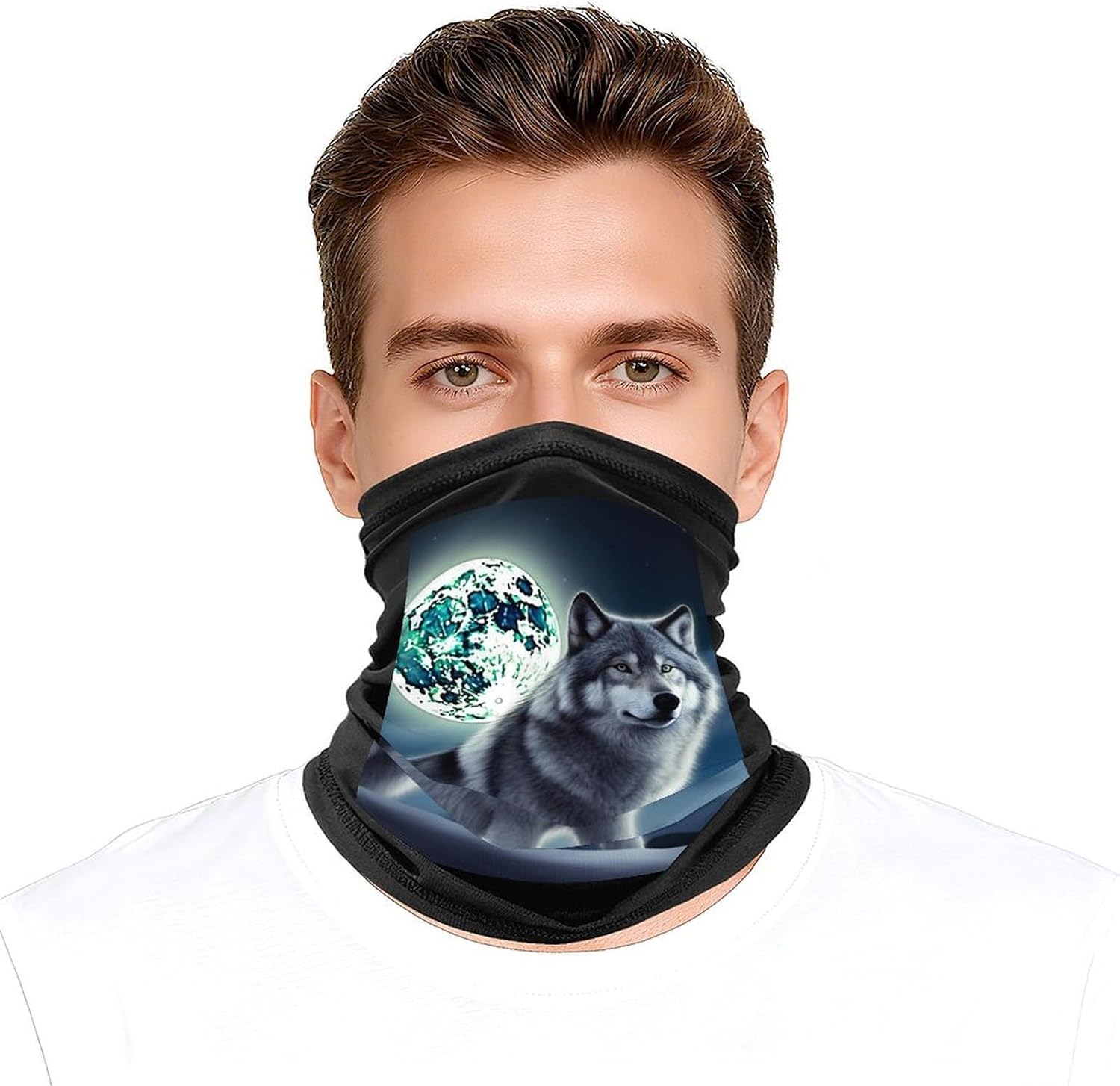 Wolf Under Moon Neck Gaiter Face Mask UV Protection for Men Women, Breathable Quick Dry Face Cover Bandana Outdoor Sports Balaclava Wind-Proof for Hiking Skiing Motorcycle Cycling