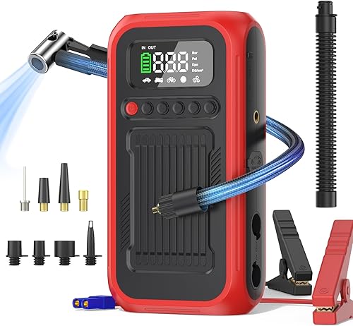 Inflador de neumáticos, compresor de aire portátil, arrancador de coche de 12 V, bomba de aire de 150 PSI y 28000 mAh con soplador de aire,