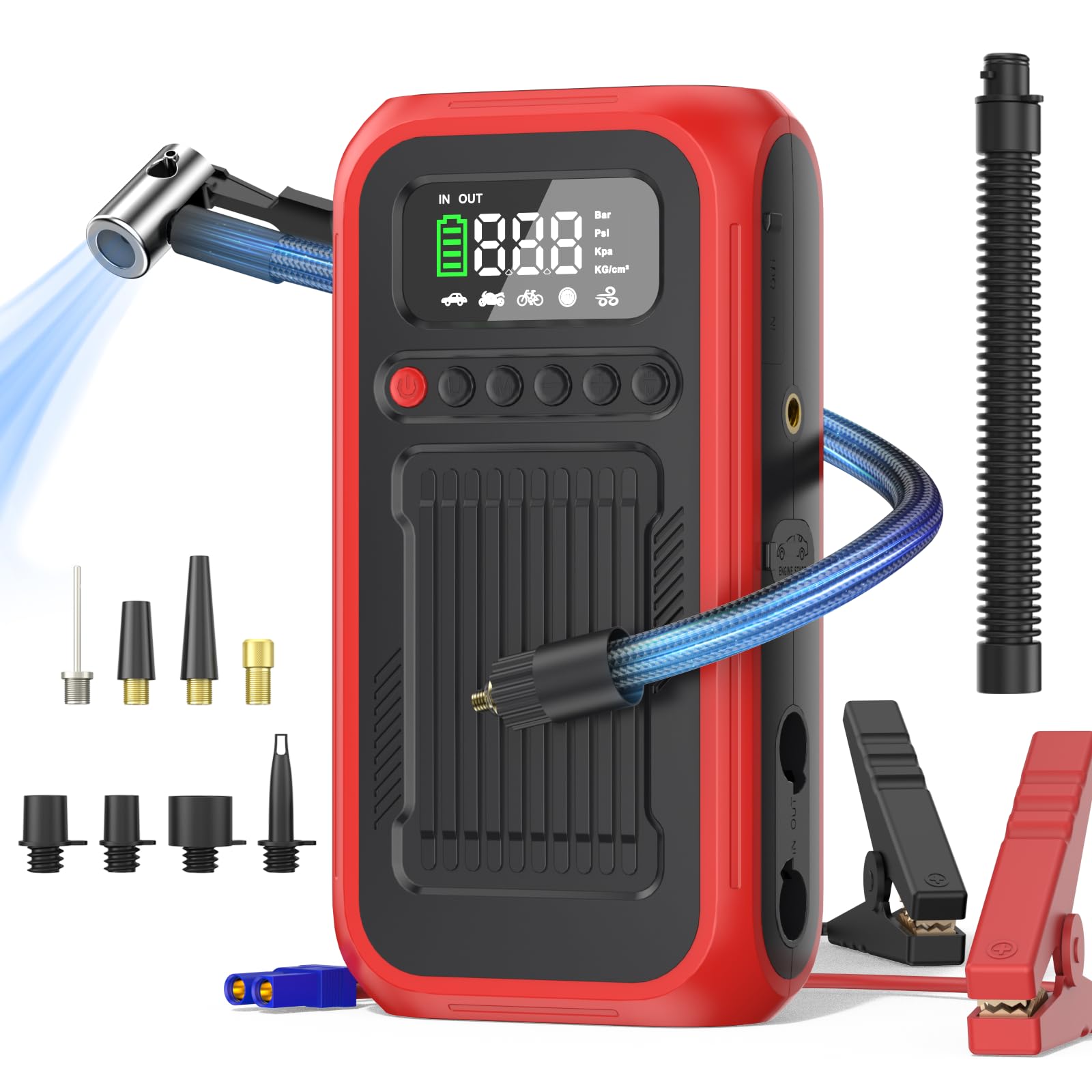 Tire Inflator Portable Air Compressor 12V Car Jump Starter 150PSI 28000mAh Air Pump with Air Blower Digital Pressure