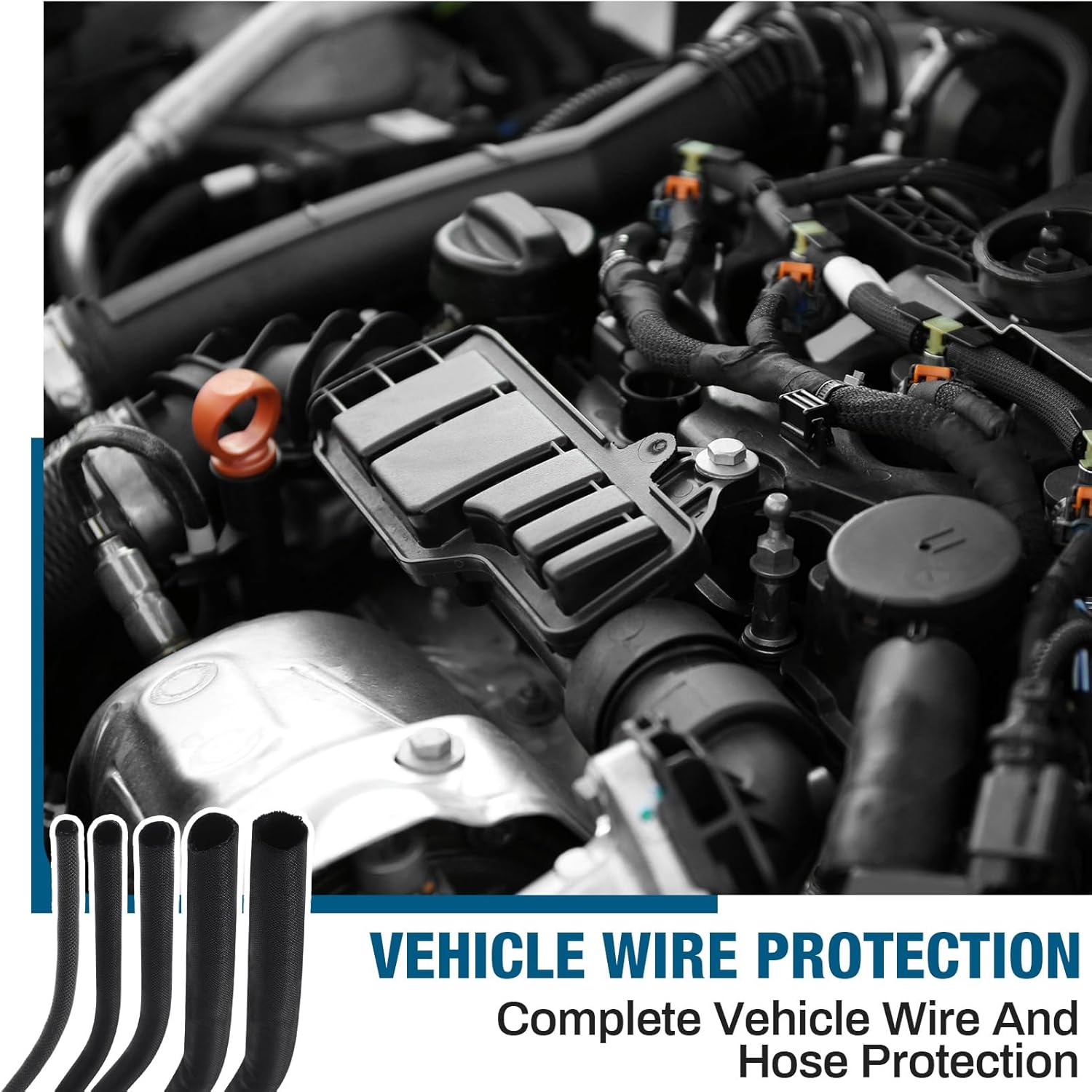 Nuanchu Split Wire Loom Sleeve Master Kit Complete Vehicle Cord and Hose Protection from Pets No Chew Include Split Sleeve Fabric Heat Shrink Tubing Silicone Tape Locking Ties Electrical Tape