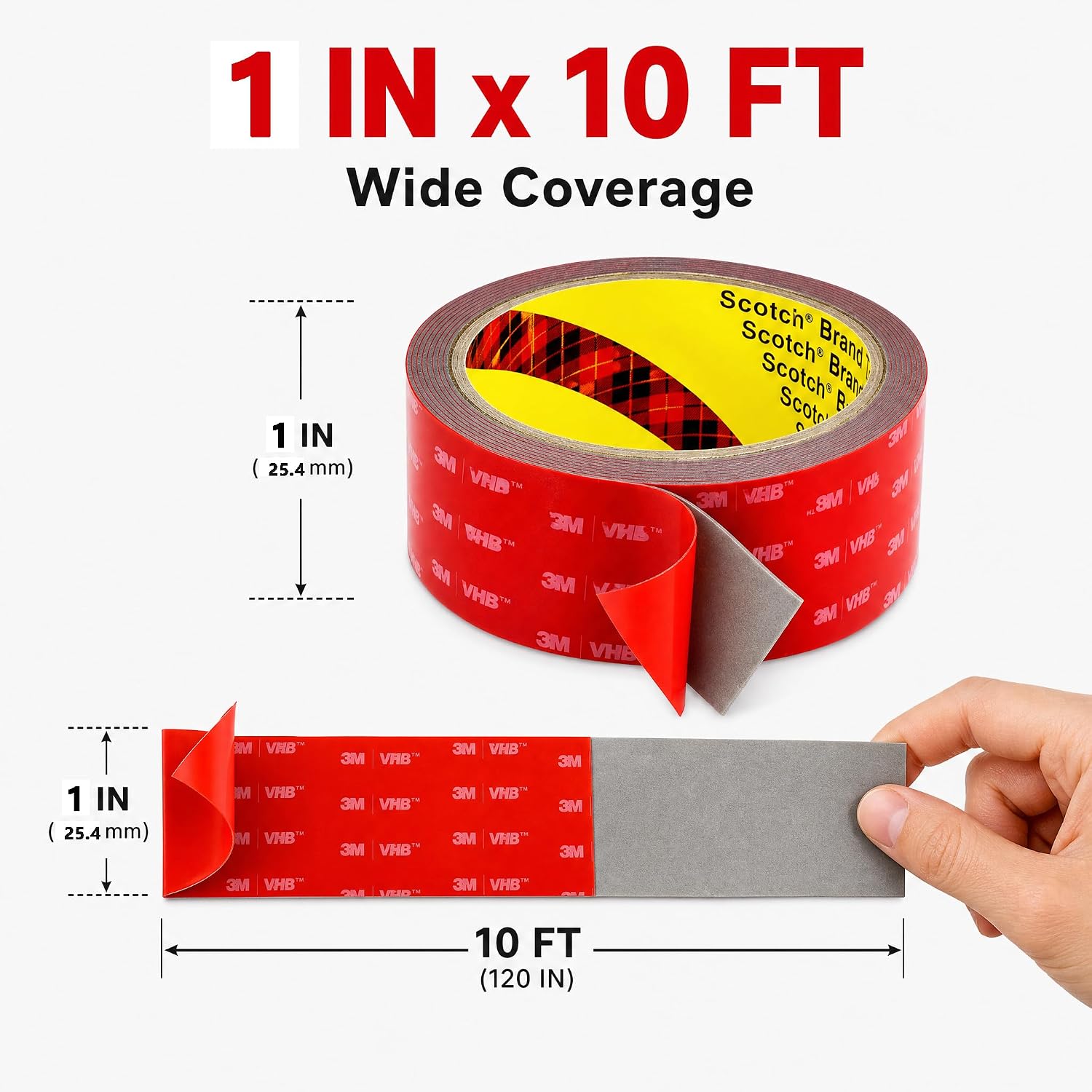 VHB Double Sided Mounting Tape, 1 Inch x 10 Ft, 0.03 in Thick Gray Foam Tape for Automotive Trim, Signs and DIY Projects image 2