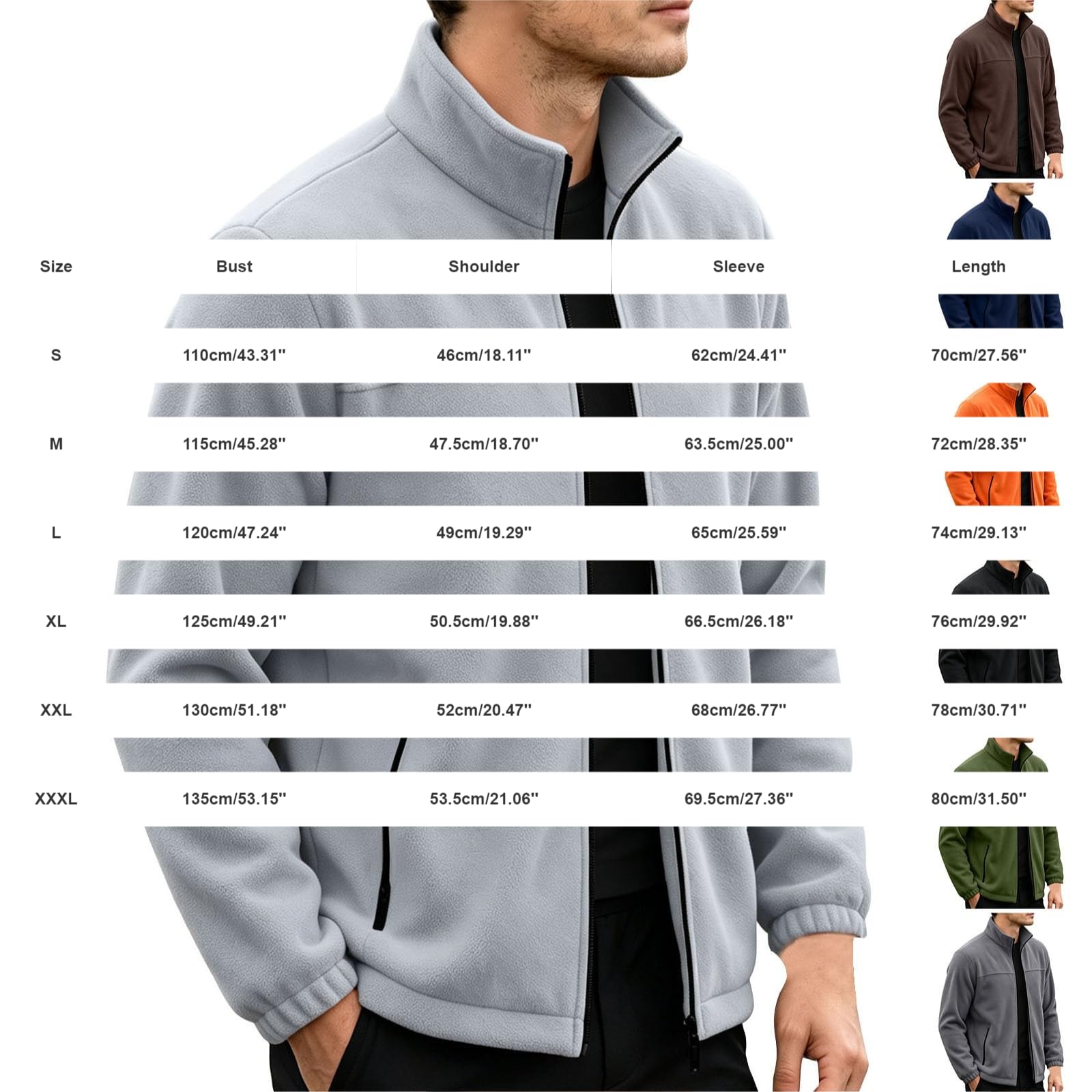 Pullover a maniche lunghe in pile per uomo - Collo alto Full Zip Jumper