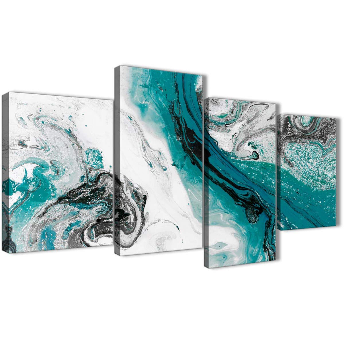 Large Teal and Grey Swirl Abstract Bedroom Canvas Pictures Decor - 4468-130cm Set of Prints Wallfillers