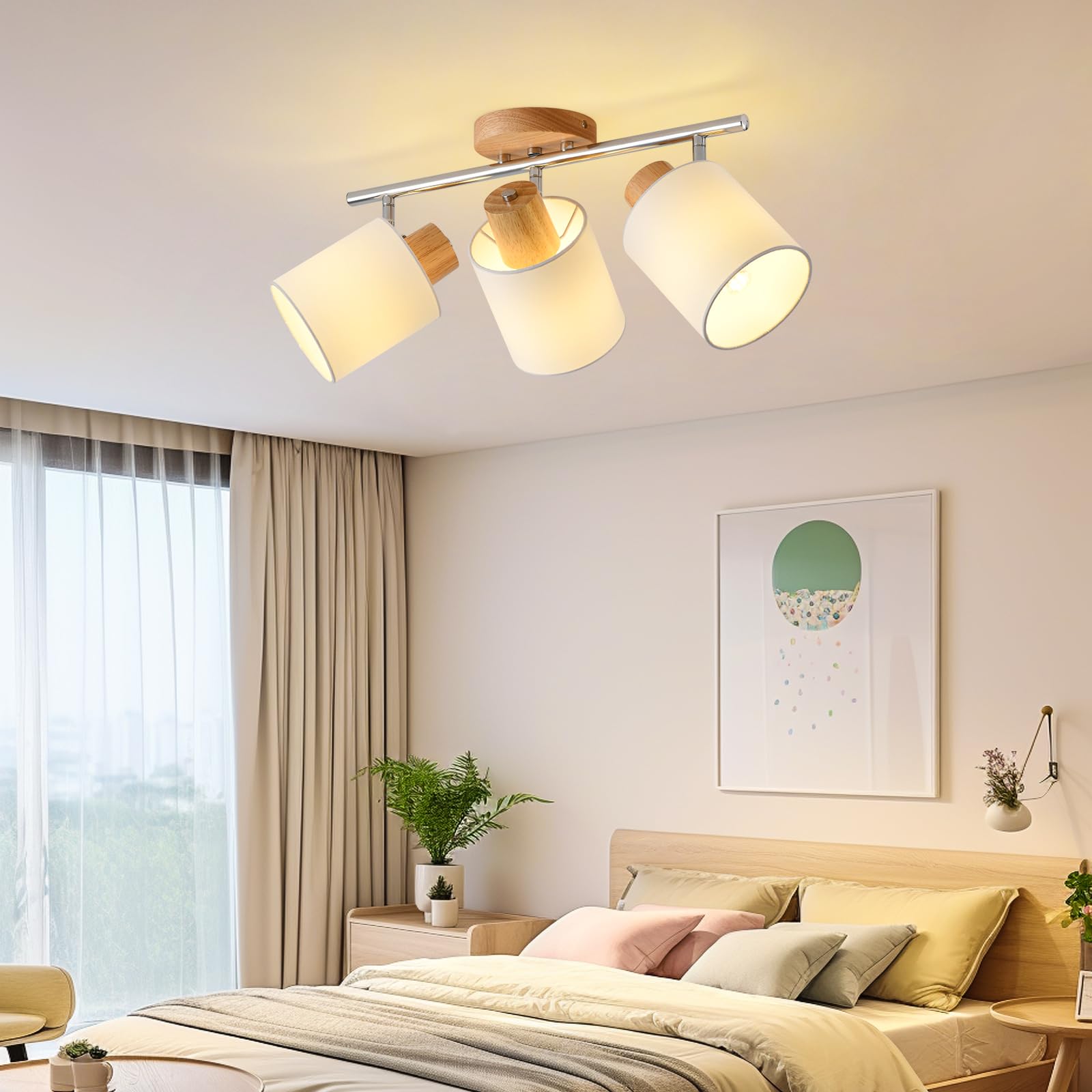 SANSHI faretti led soffitto in 3 punt,lampadario legno regolabile, Base E14 230V moderna Luce a parete,faretti soffitto per interni soggiorno, camera da letto, sala da pranzo (senza lampadine)