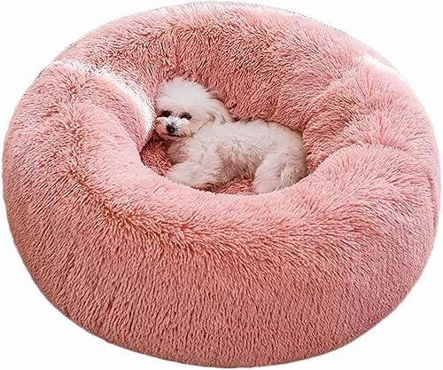 Vista 6 de BinetGo Cama calmante para perros para gatos y perros, cama de gato beige de 20 pulgadas, cama para cachorros negro/rosa/beige, cama calmante