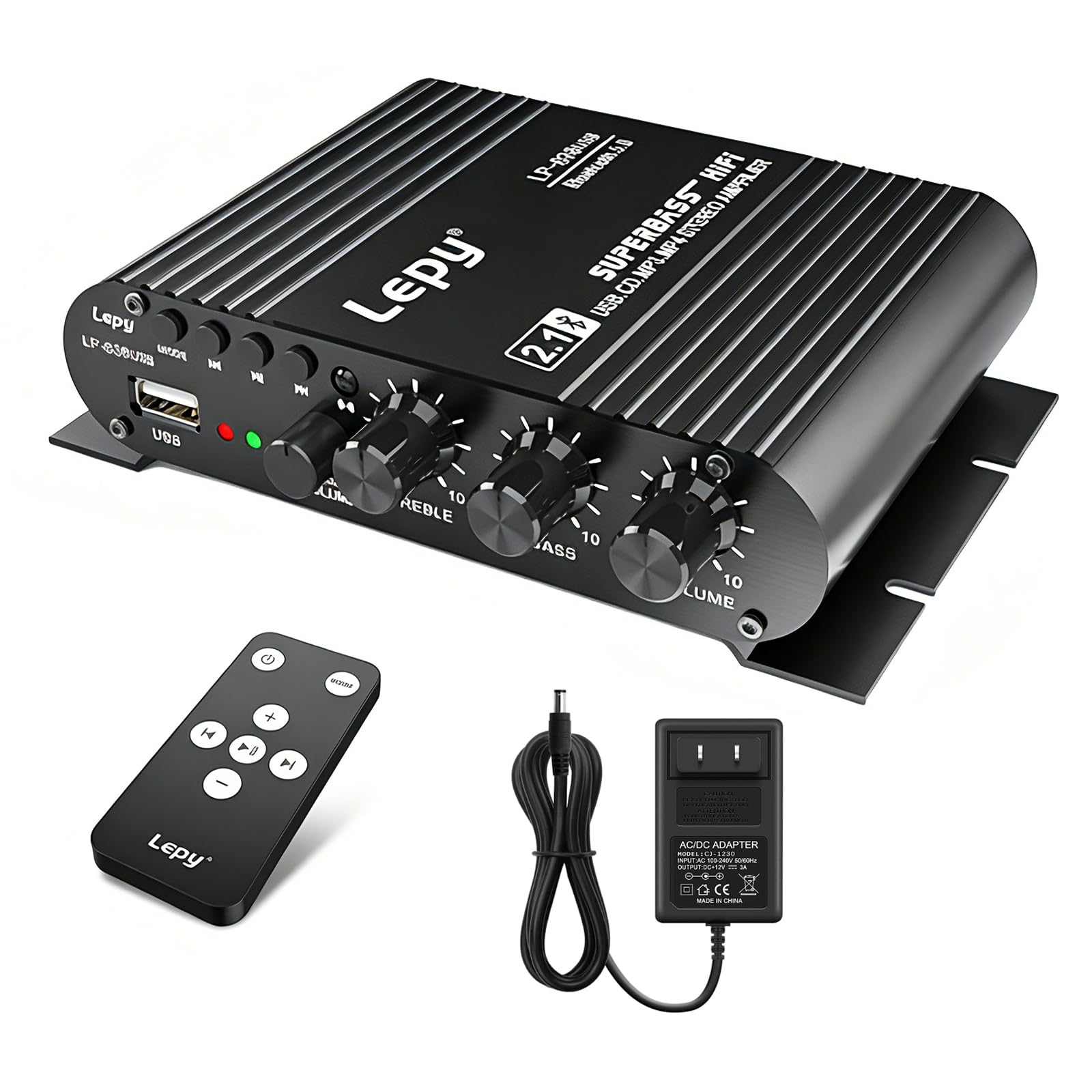 Home Audio Amplifier Bluetooth 5.0 Stereo Receiver 2.1 Channel Subwoofer Amp Board with Treble/Bass/Sub Control HiFi Sound for Home Theater, Car & Karaoke, Includes Remote & Power Adapter-image-48