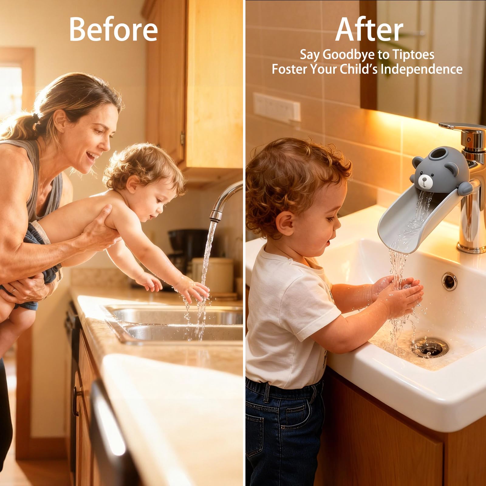 Skyroku Toddler Faucet Extender Sink Extension with Temperature Sensitive for Kids Hand Wash Basin Faucet Extender Suitable for Sink Kitchen (Grey) - Image 3