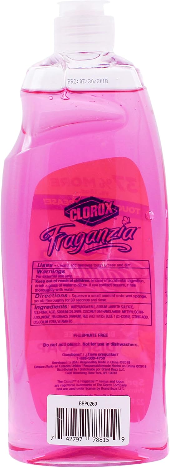 Clorox Fraganzia Liquid Dish Soap Smells Great and Cuts Through Tough Grease Fast Quick Rinsing Formula Washes Away Germs A Powerful Clean You Can Trust Scent 22 Ounces, Spring, (Pack of 6)