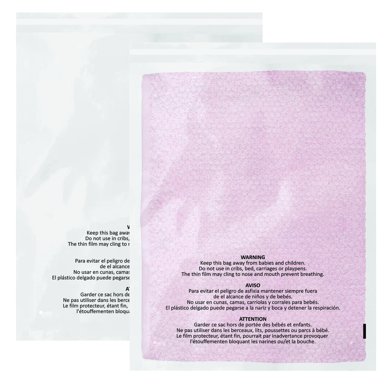 Lot de 100 sacs en polyéthylène transparents auto-adhésifs 61 x 76,2 cm | Avec avertissement d'étouffement pour l'emballage, l'expédition et FBA avec adhésif permanent (1,5 mm)