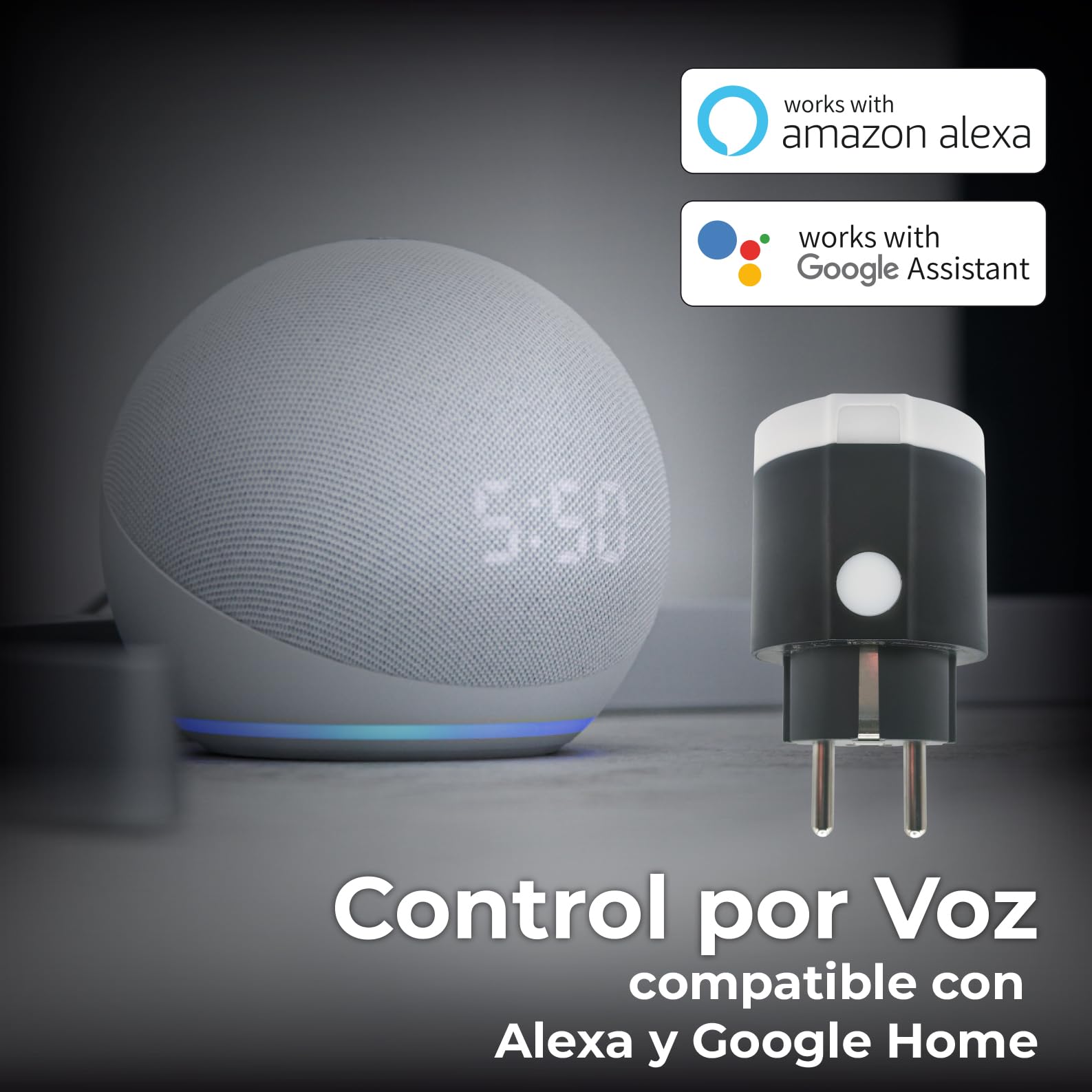 LED ATOMANT 4x WLAN Steckdose Außen Rund Schwarz 16A IP44 Smart Life App | Kompatibel mit Alexa und Google Assistant, Smart Life- und Tuya-App