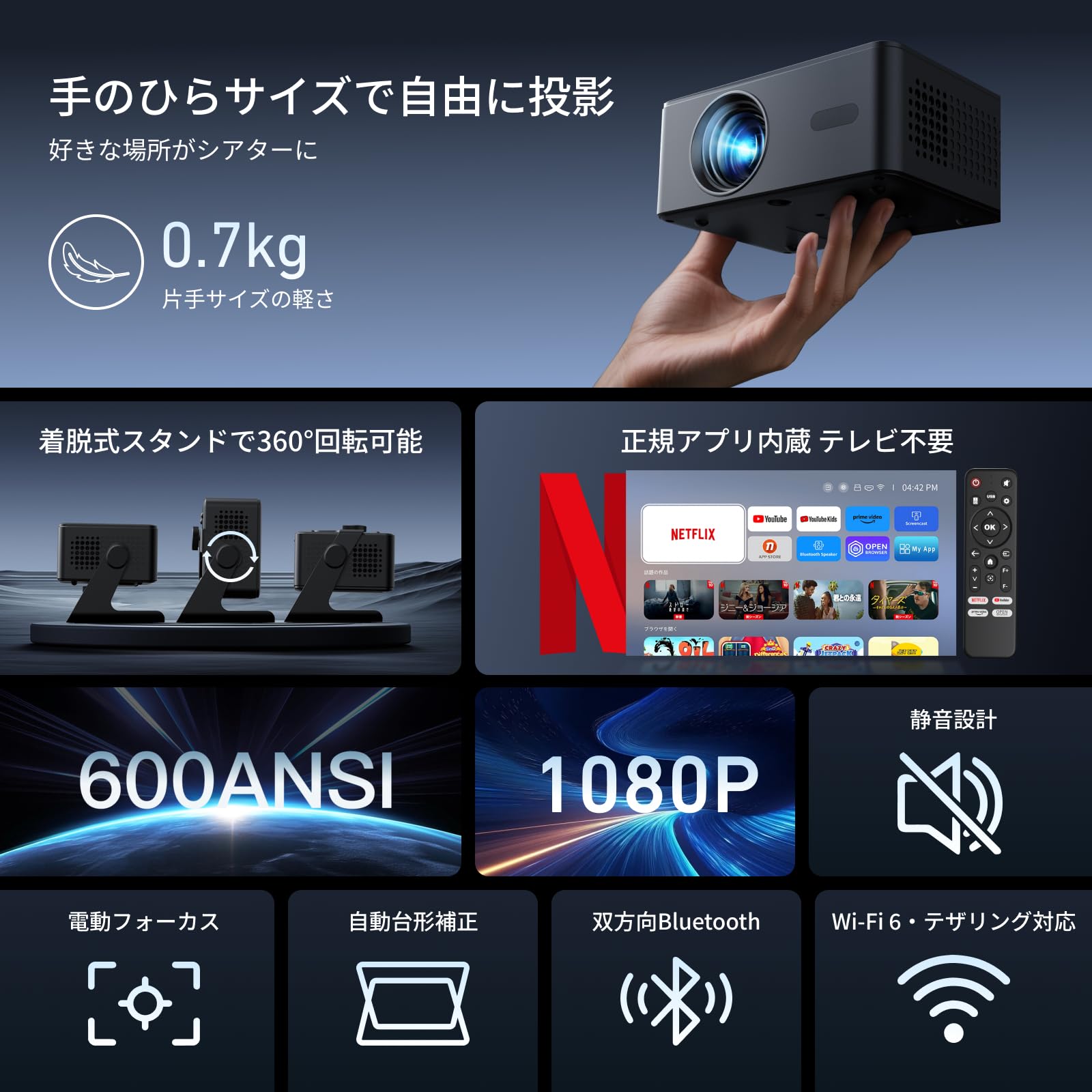 INTELLIGENT PROJECTOR 本体 値下げ⭕️ Amazon.co.jp: プロジェクター家庭用 小型 天井 静音【Netflix