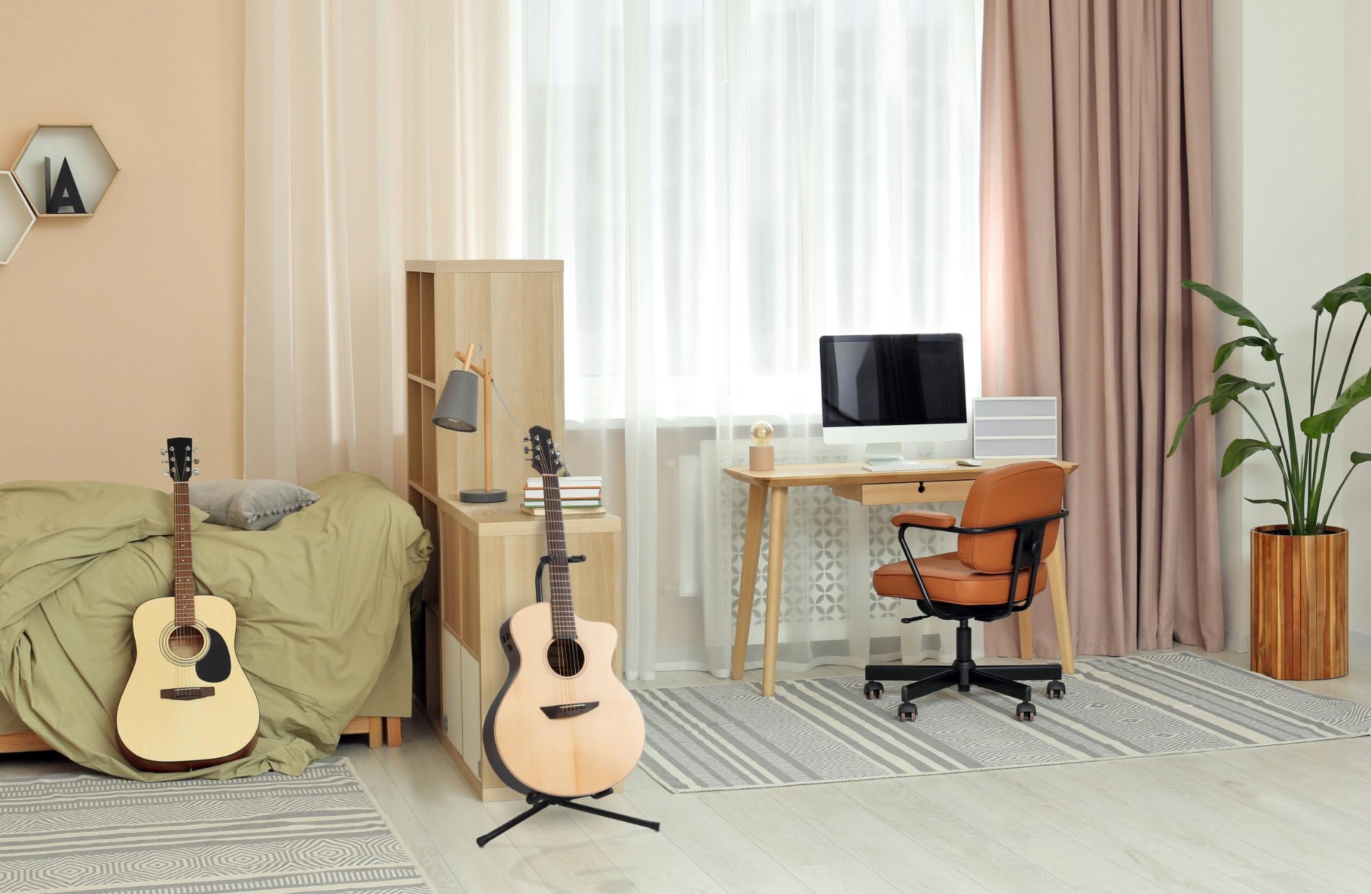 5x Rocktile GSN-01 Gitarrenständer mit Halsstütze (höhenverstellbar 60-70cm, Standfläche 53 x 30 cm, auch für Bass, Banjo o.ä.) schwarz
