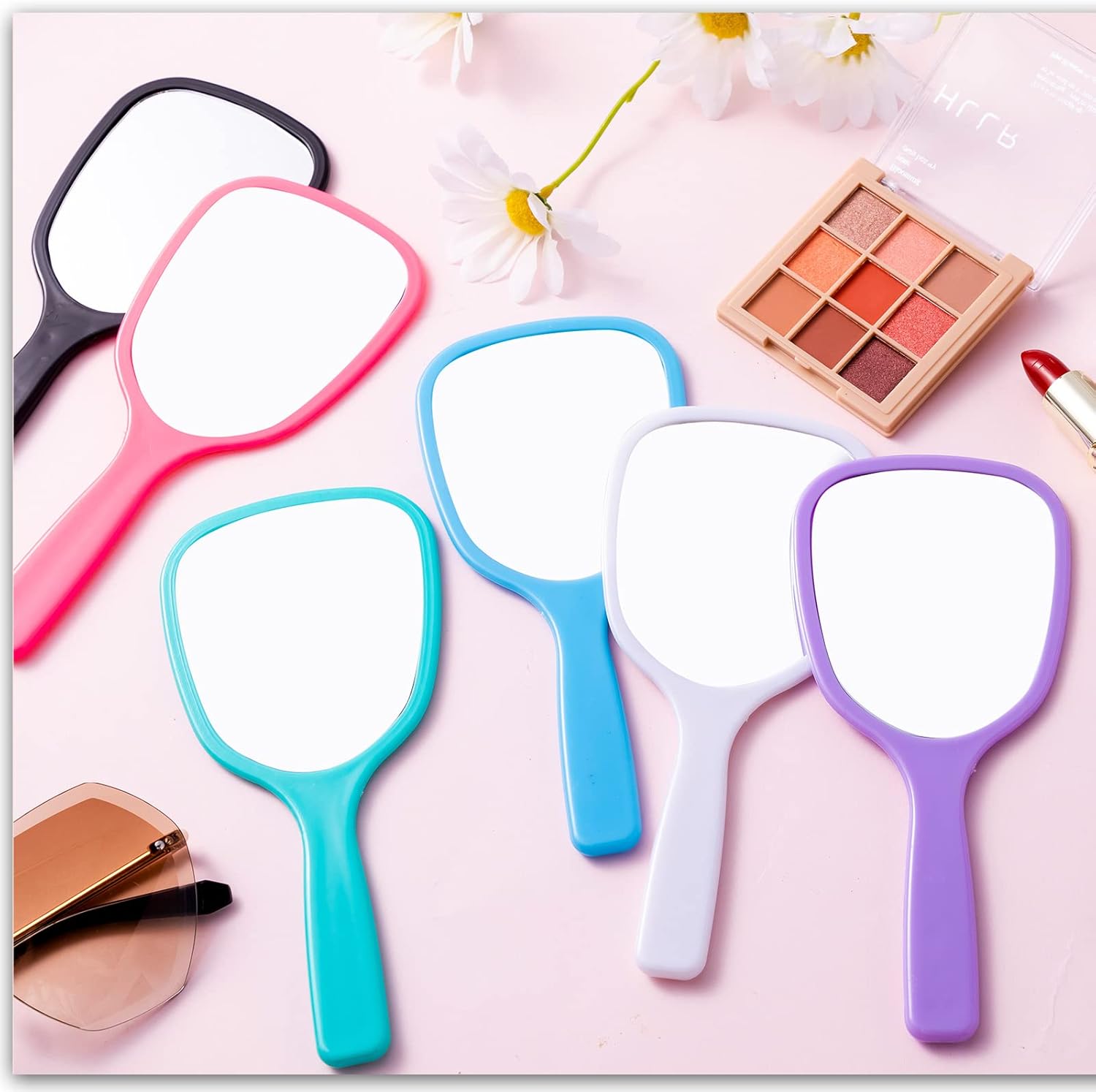 Hand Handheld Mirror with Handle Plastic Compact Travel Makeup Cosmetic Mirror Small Personal Portable Hand Held Mirror for Home, Vanity, Camping, 7.09 x 3.15 Inches, 6 Colors (36 Pieces) : Beauty & Personal Care