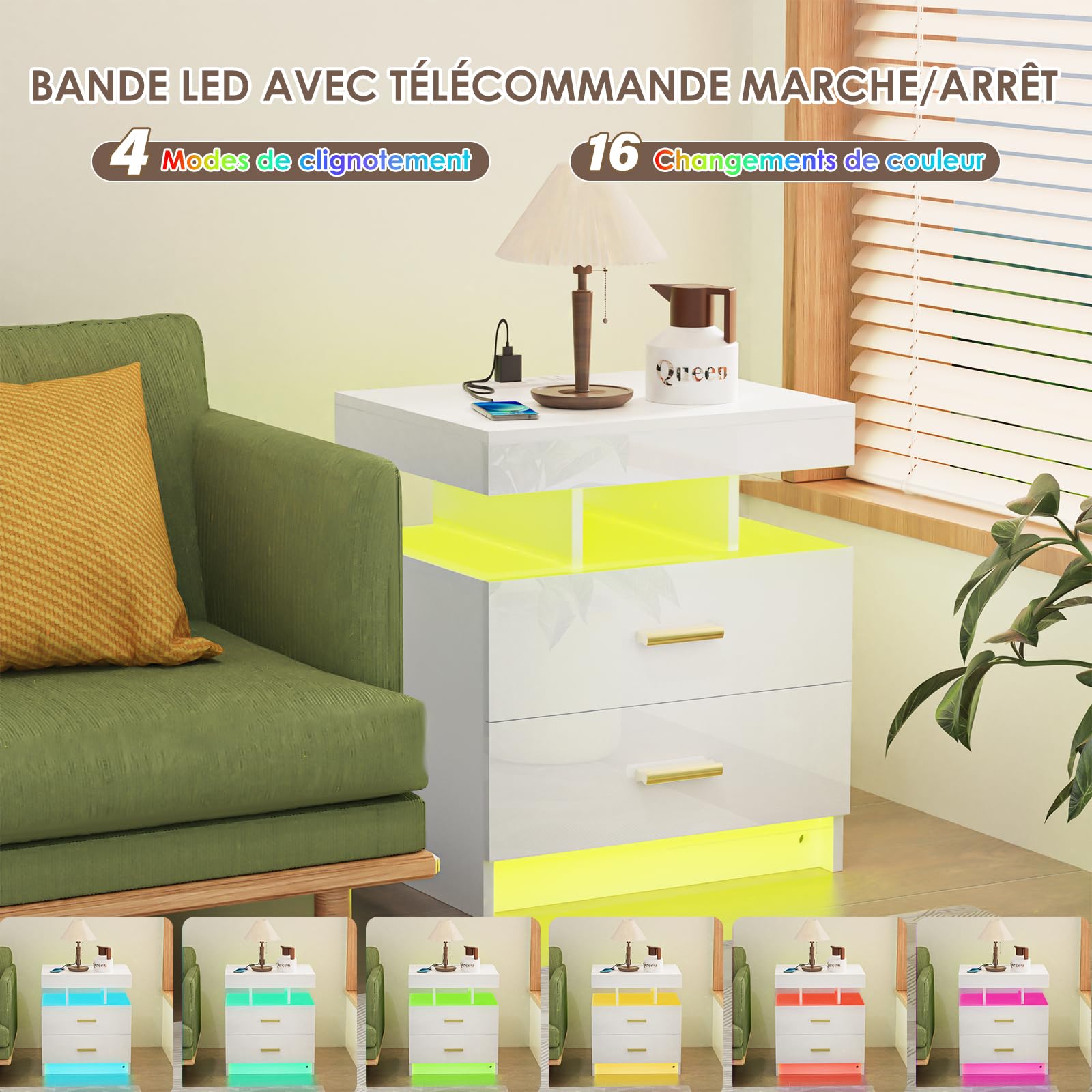 LED zwart 2-delig paar nachtkastjes met opbergruimte - Nachtkastje Winkel