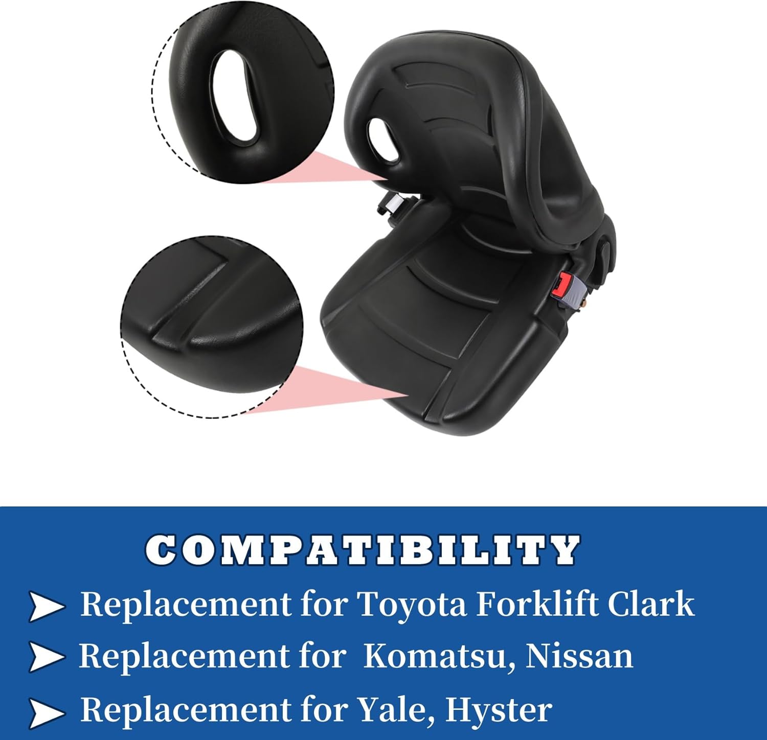 Universal Forklift Seat Replacement for Toyota Forklift Clark, Komatsu, Nissan, Yale, Hyster w/Curved Back w/Retractable Seat Belt Switch