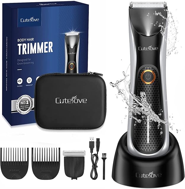 Body Hair Trimmer Men, Professional Electric Groin & Pubic Hair Trimmer with LED Light, Skin-Safe Ball Shaver for Men, Replaceable Ceramic Blade Heads, IPX7 Waterproof Wet/Dry Use