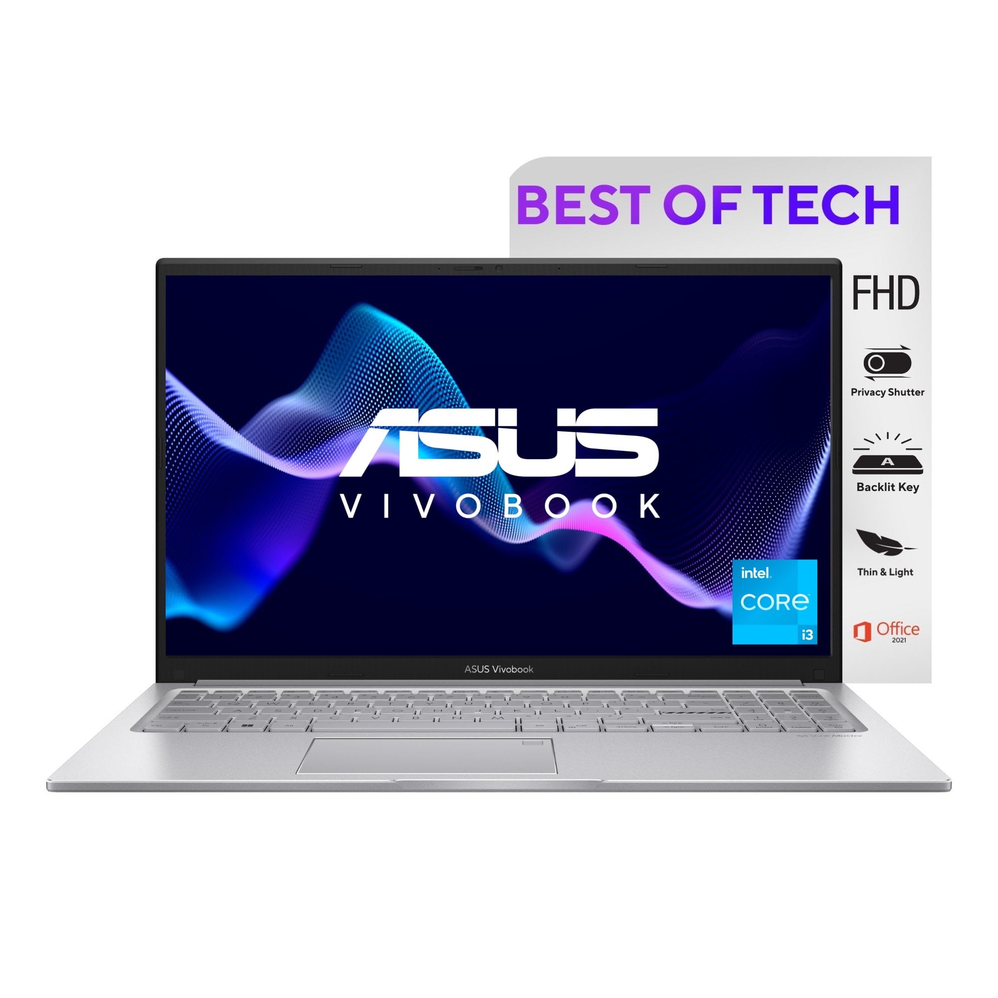 ASUS Vivobook 15, Intel Core i3-1315U 13th Gen, 15.6" (39.62 cms) FHD, Thin and Light Laptop (8GB/512GB SSD/Win11/MS Office/Backlit Keyboard/Silver/1.7 kg), X1504VA-NJ320WS + 9K Card Offer (B0CYTD8DVF) Amazon Price History, Amazon Price Tracker
