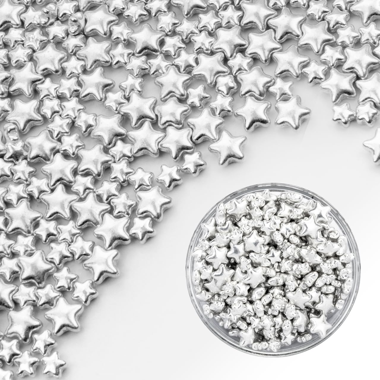 Edible Silver Star Sugar Sprinkles, 4.23oz, Mix Size, Candy Star Sprinkles for Cake Decorations and Cupcake Toppers, Wedding Party Valentines Supplies