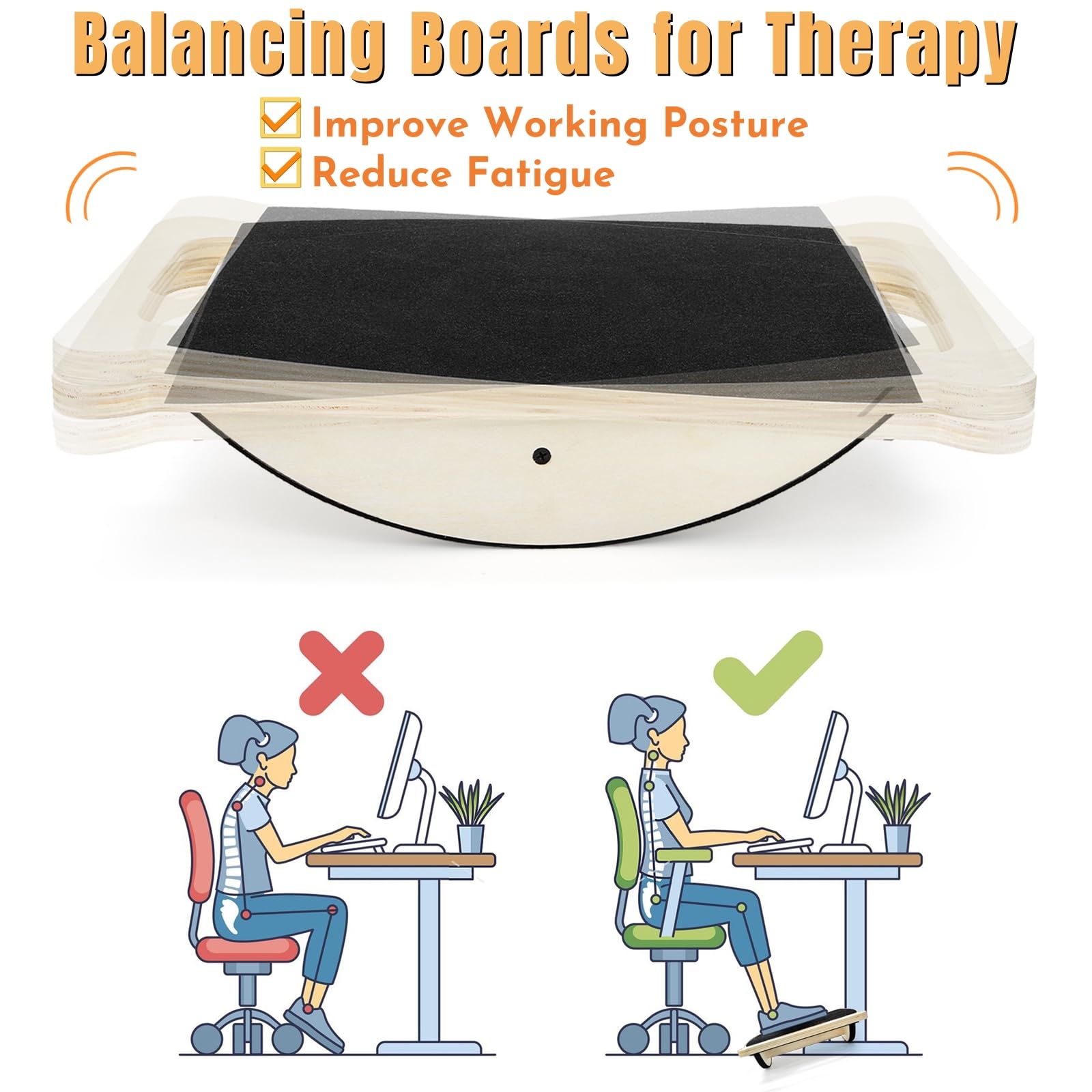 Balance Board professionale in legno, tavola oscillante da 158,8 kg con manico per adulti, tavola oscillante antiscivolo per fisioterapia e forza del core, tavole di bilanciamento per