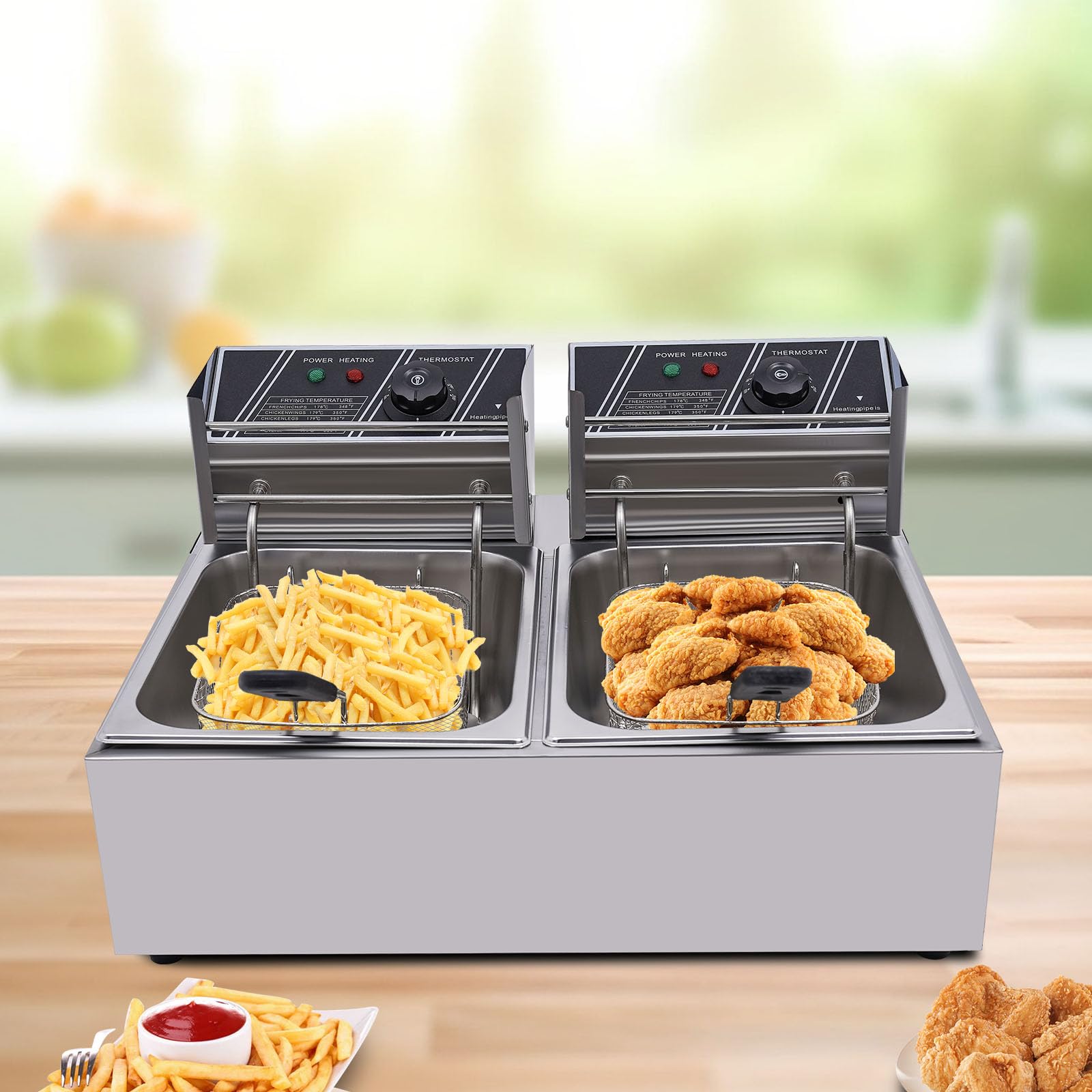 5000W Freidora eléctrica profesional de acero inoxidable Electric Deep Fryer 12L Commercial Stainless Steel Restaurant Fry Basket,Adecuado para restaurantes, bares y hoteles