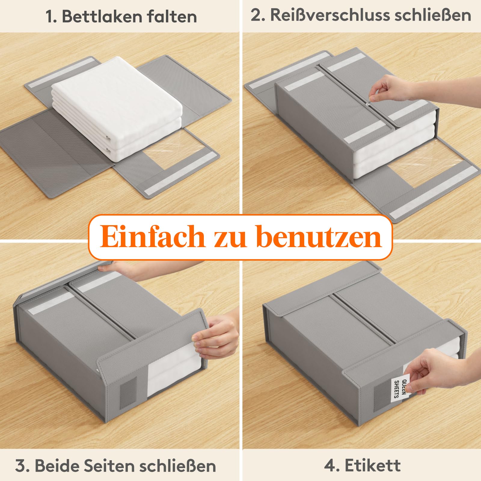 Lifewit 6 Stück Bettlakenbeutel, Faltbarer Bettwäsche-Organizer für Bettlaken mit Klarsichtfenster, Schubladen Aufbewahrungsbox, Unterbett Kleiderschrank, Grau