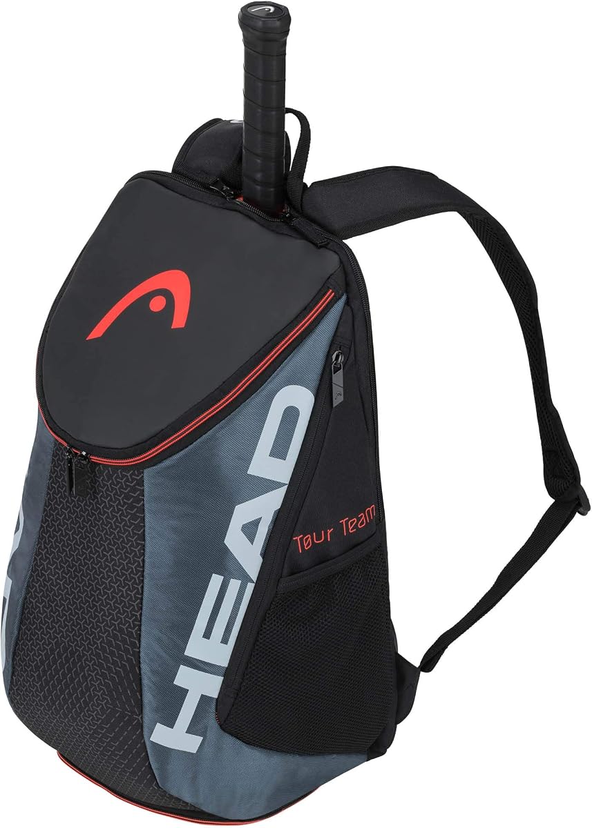 Mochila de tenis HEAD Tour Team, bolsa de transporte para 2 raquetas con correas acolchadas para los hombros y compartimento para zapatos, negro/gris.